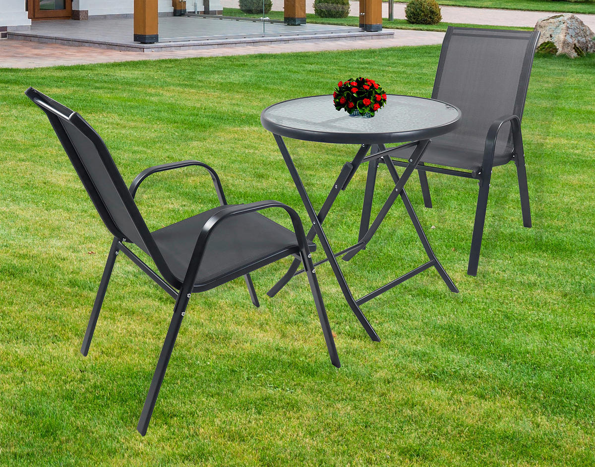 VCM Gartenstuhl 2er Set anthrazit Textilene B/H/L: ca. 56x89x73 cm Gartenstuhl 2er Set Sonlas - anthrazit (73,00/56,00/89,00cm) - VCM