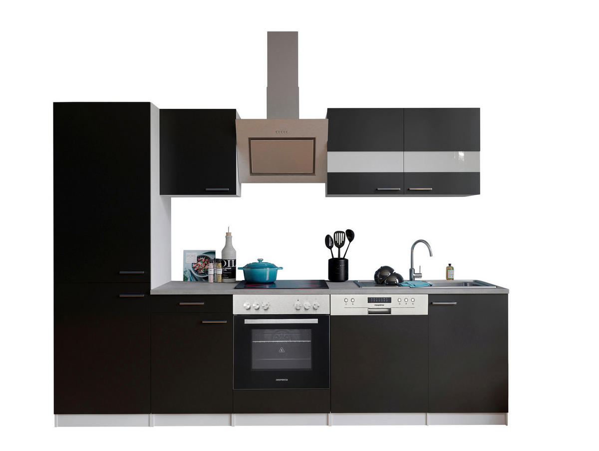 Respekta Küchenblock KB280WSCGKE178G schwarz B/H/T: ca. 280x200x60 cm KB280WSCGKE178G - Beton/weiß (280,00/200,00/60,00cm) - Respekta