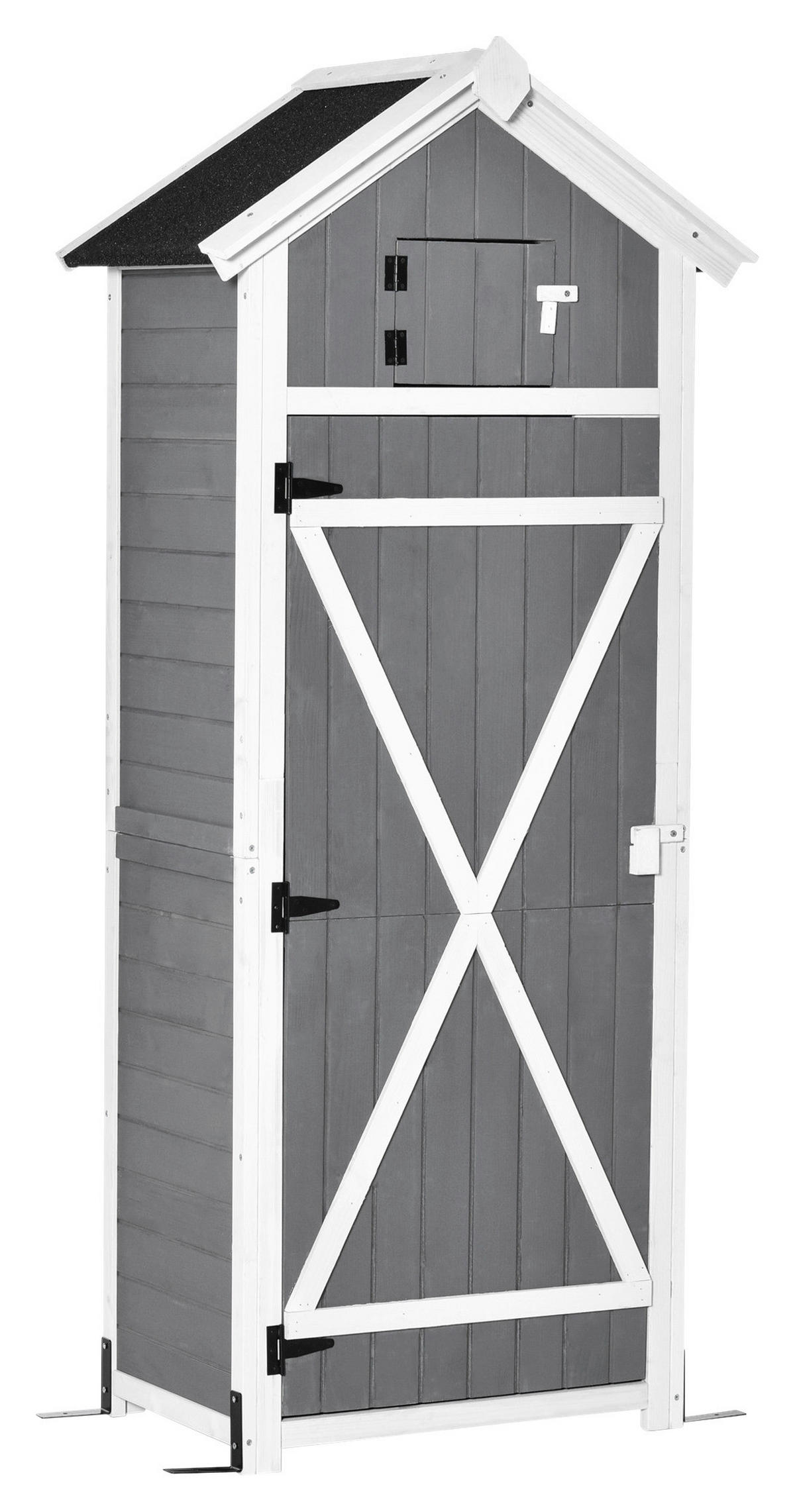 Outsunny Gartenhaus grau Holz B/H/L: ca. 52,5x182x78 cm Gartenhaus - weiß/grau (78,00/52,50/182,00cm) - Outsunny