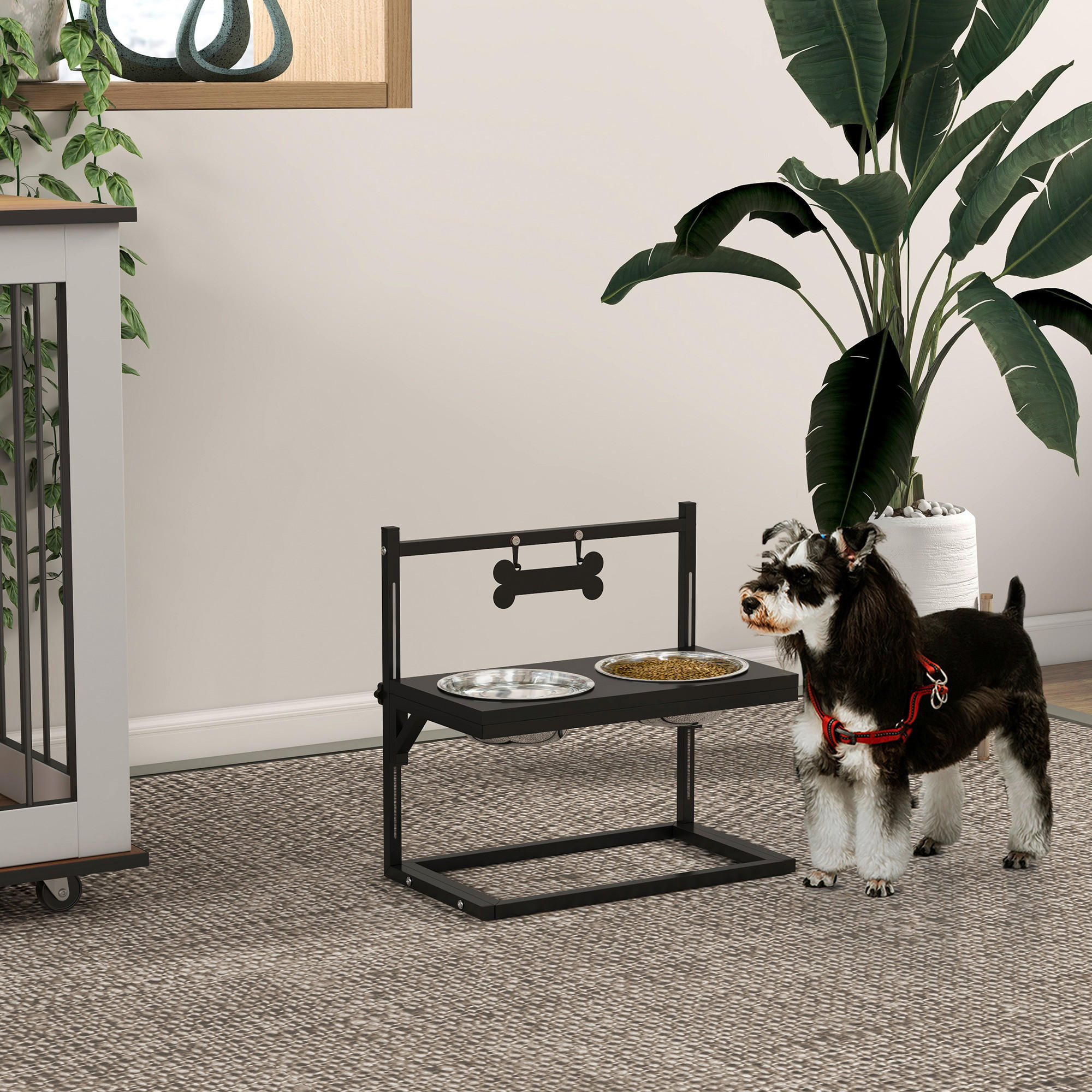 PawHut Tier-Zubehör schwarz Edelstahl B/H/L: ca. 22x40,5x39 cm Futterstation - schwarz (39,00/22,00/40,50cm) - PawHut