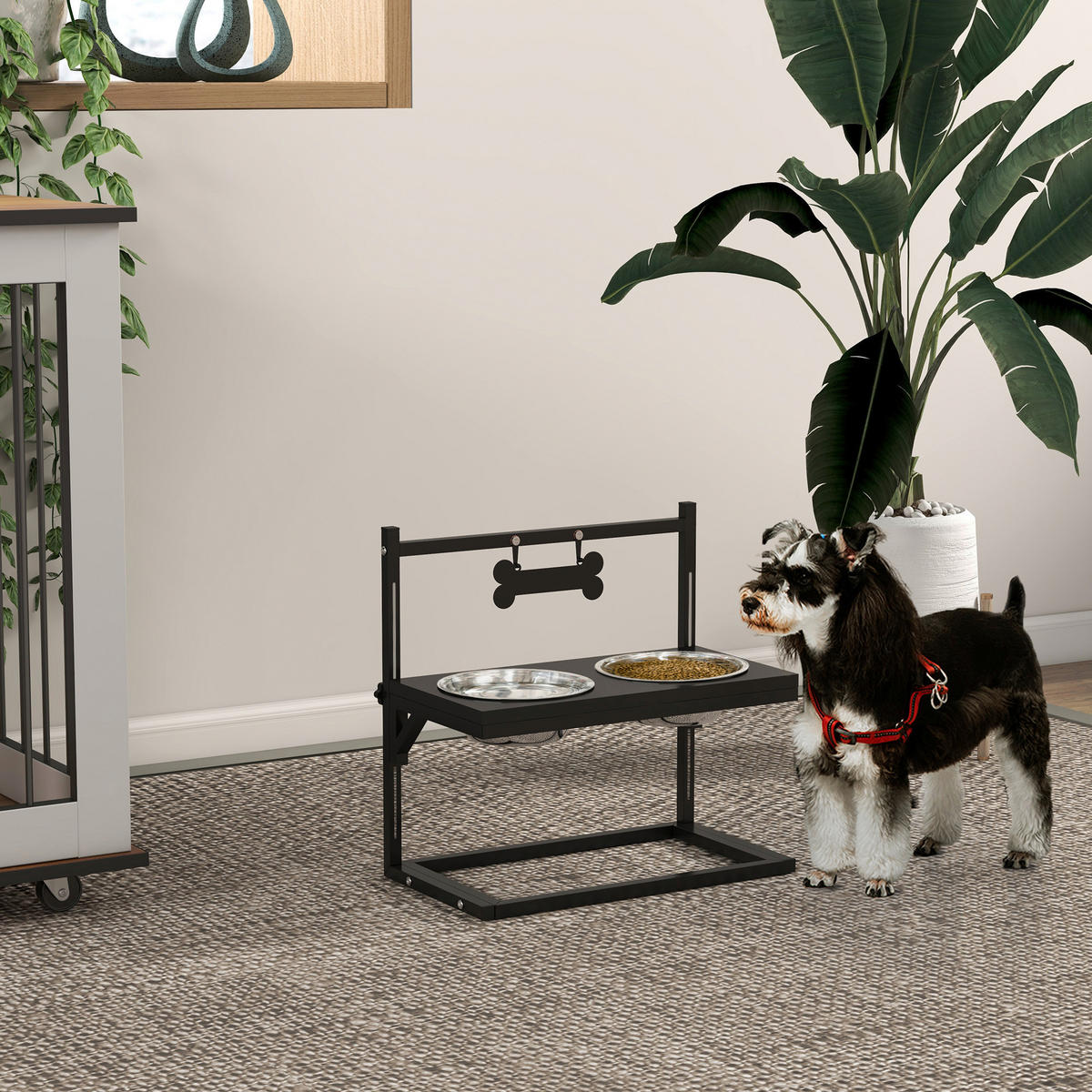 PawHut Tier-Zubehör schwarz Edelstahl B/H/L: ca. 22x40,5x39 cm Futterstation - schwarz (39,00/22,00/40,50cm) - PawHut