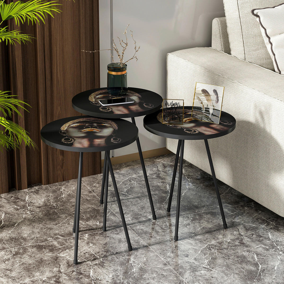 Beistelltisch 3er-Set. 10878430 schwarz Metall B/H/T: ca. 38x55x38 cm 3er-Set. 10878430 - schwarz (38,00/55,00/38,00cm) - moebel17