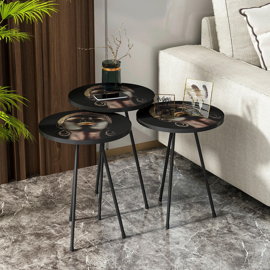 Thumbnail - Beistelltisch 3er-Set. 10878430 schwarz Metall B/H/T: ca. 38x55x38 cm