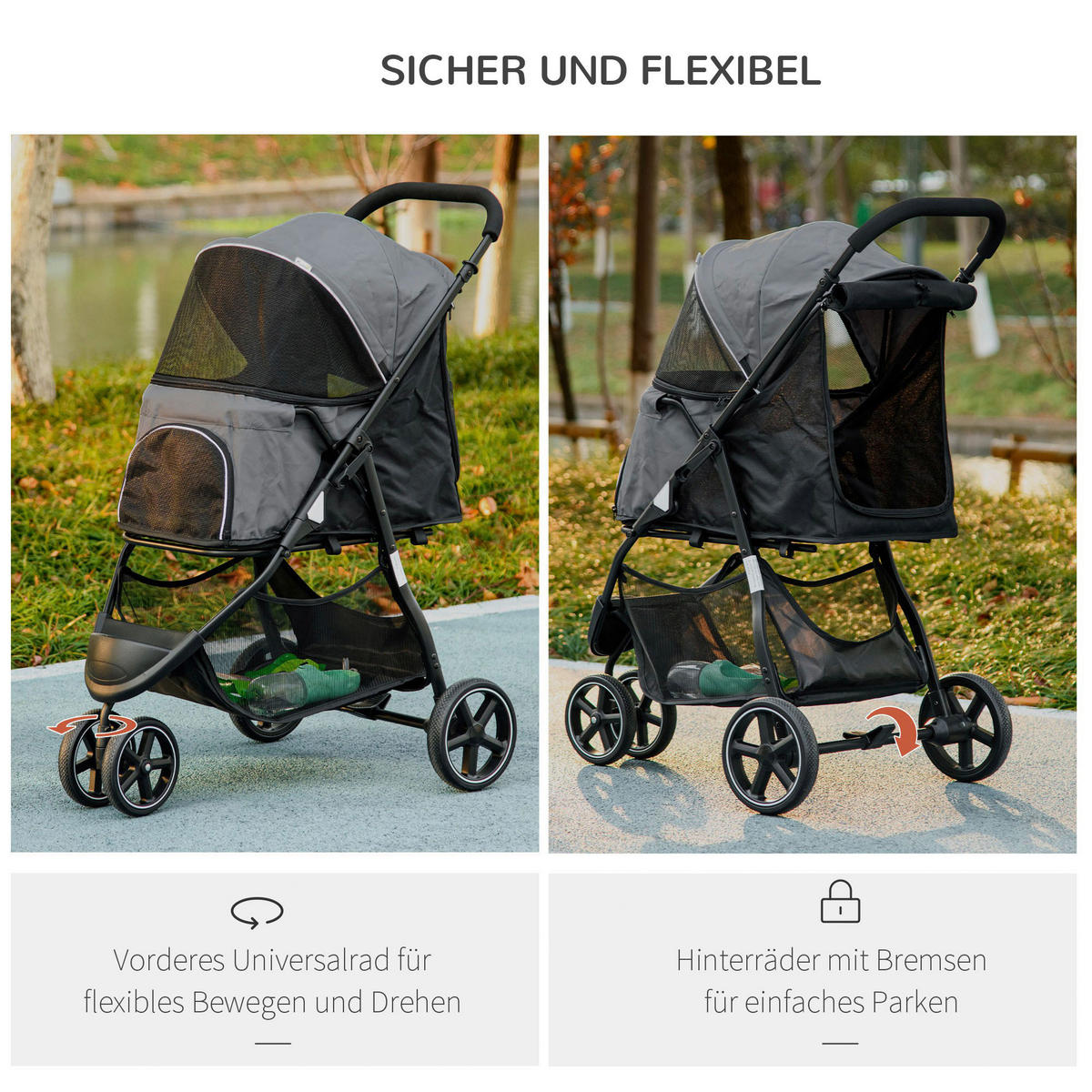 PawHut Hunde-Zubehör grau Polyester B/H/L: ca. 55x83x101 cm Hundebuggy - grau (101,00/55,00/83,00cm) - PawHut