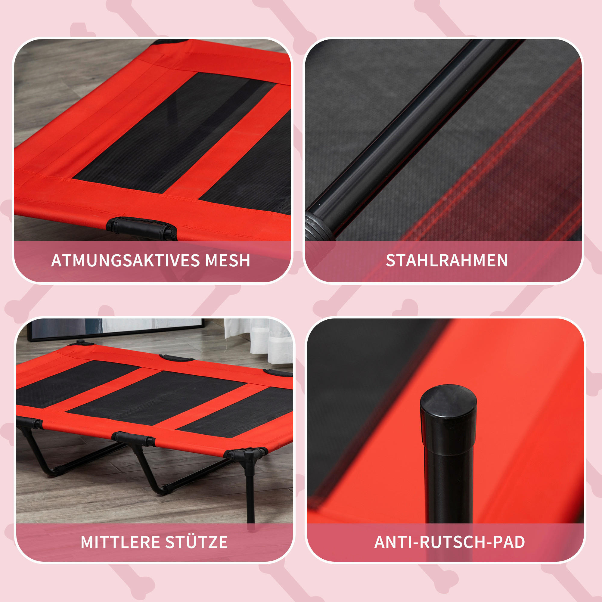 PawHut Hunde-Zubehör schwarz Polypropylen B/H/L: ca. 92x122x23 cm Hundebett - rot/schwarz (23,00/92,00/122,00cm) - PawHut