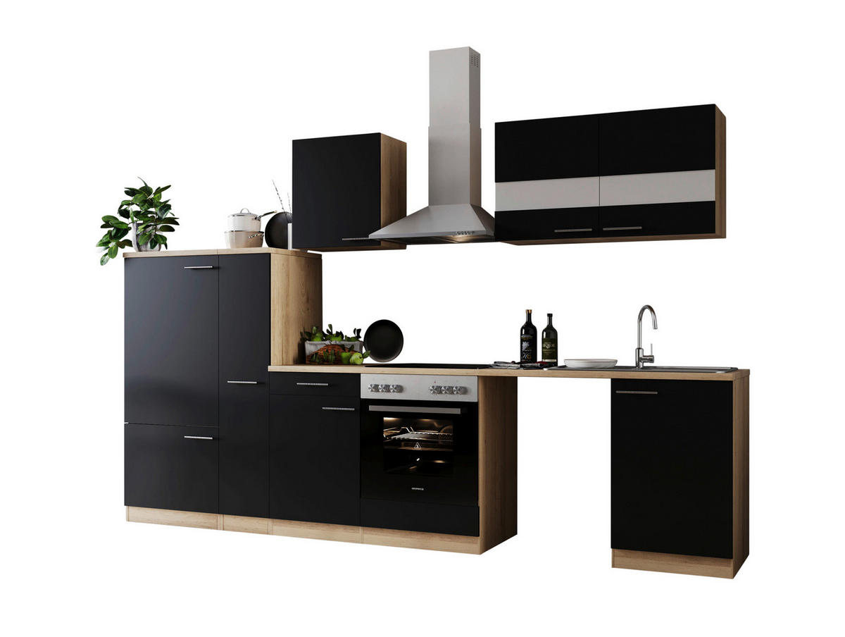Respekta Küchenblock Merle schwarz B/H/T: ca. 310x200x60 cm Merle - Eiche/schwarz (310,00/200,00/60,00cm) - Respekta