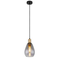 GLOBO Pendelleuchte Rauch schwarz Glas Metall H/D: ca. 120x15 cm E27 1 Brennstellen FANNI - schwarz/Rauch (15,00/120,00cm) - GLOBO