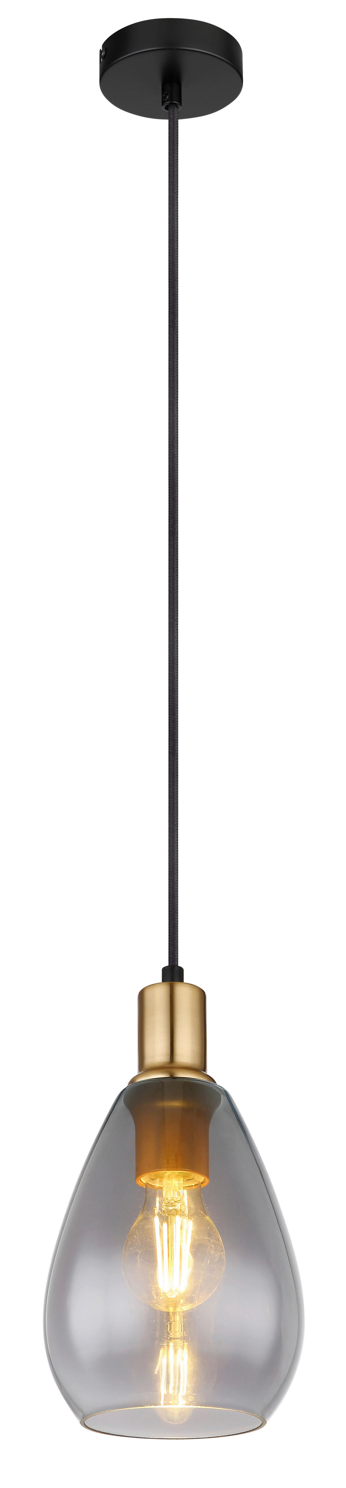 GLOBO Pendelleuchte Rauch schwarz Glas Metall H/D: ca. 120x15 cm E27 1 Brennstellen FANNI - schwarz/Rauch (15,00/120,00cm) - GLOBO