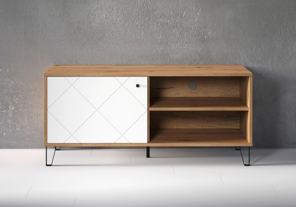 TV-Lowboard Touch weiß matt Eiche Artisan Nachbildung B/H/T: ca. 123x56x40 cm Touch - Eiche/weiß (123,00/56,00/40,00cm) - Trendteam