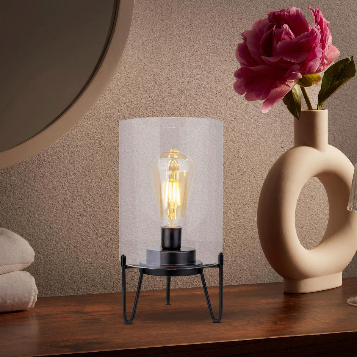 Näve Leuchten LED-Leuchten 5308422 schwarz Metall Glas B/H/T: ca. 15x28,5x15 cm 1 Brennstellen Lonna - schwarz (15,00/28,50/15,00cm) - Näve Leuchten