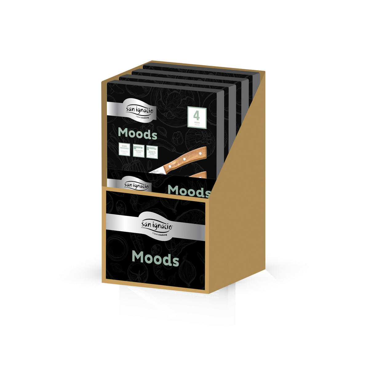 SAN IGNACIO Steakmesser MOODS silber Holz 4 tlg. MOODS - silber (27,80/17,60/2,70cm) - SAN IGNACIO