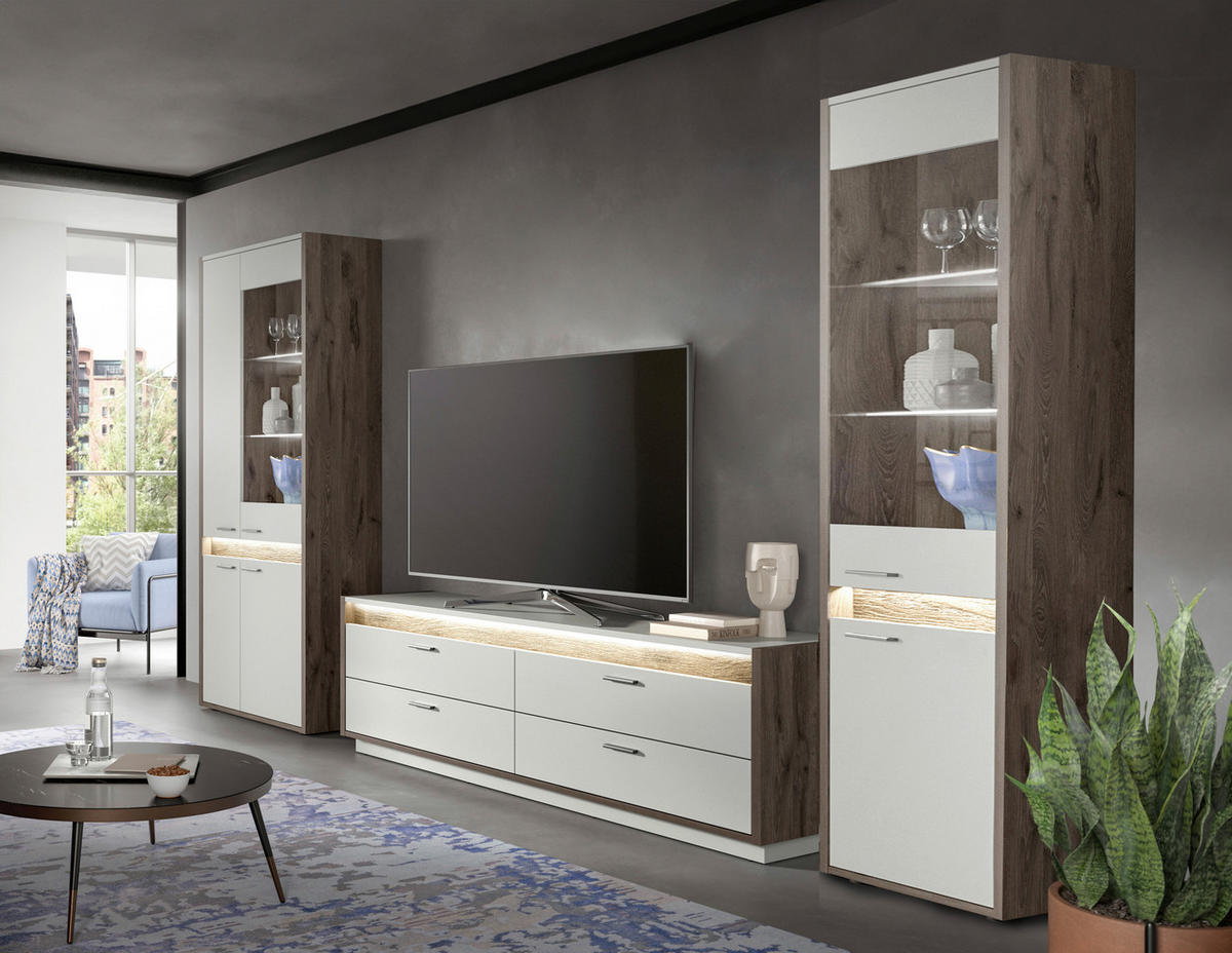 Wohnwand Falcona Nox Oak Nachbildung hellgrau B/H/T: ca. 350x198x43 cm Falcona - hellgrau (350,00/198,00/43,00cm) - xonox.home