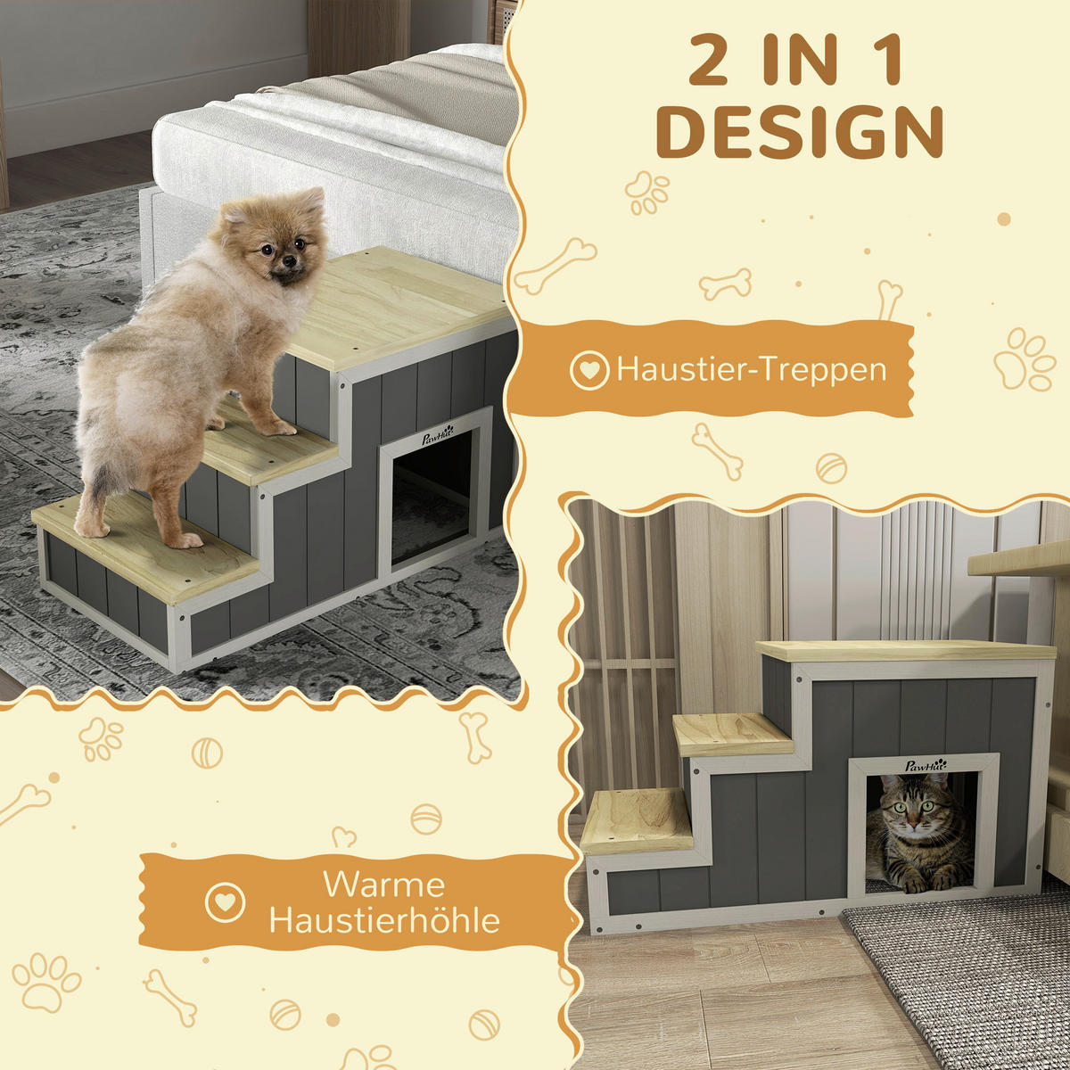 PawHut Hundetreppe, Katzentreppe natur Polypropylen B/H/L: ca. 38,5x79x45 cm Haustiertreppe - natur/grau (45,00/38,50/79,00cm) - PawHut