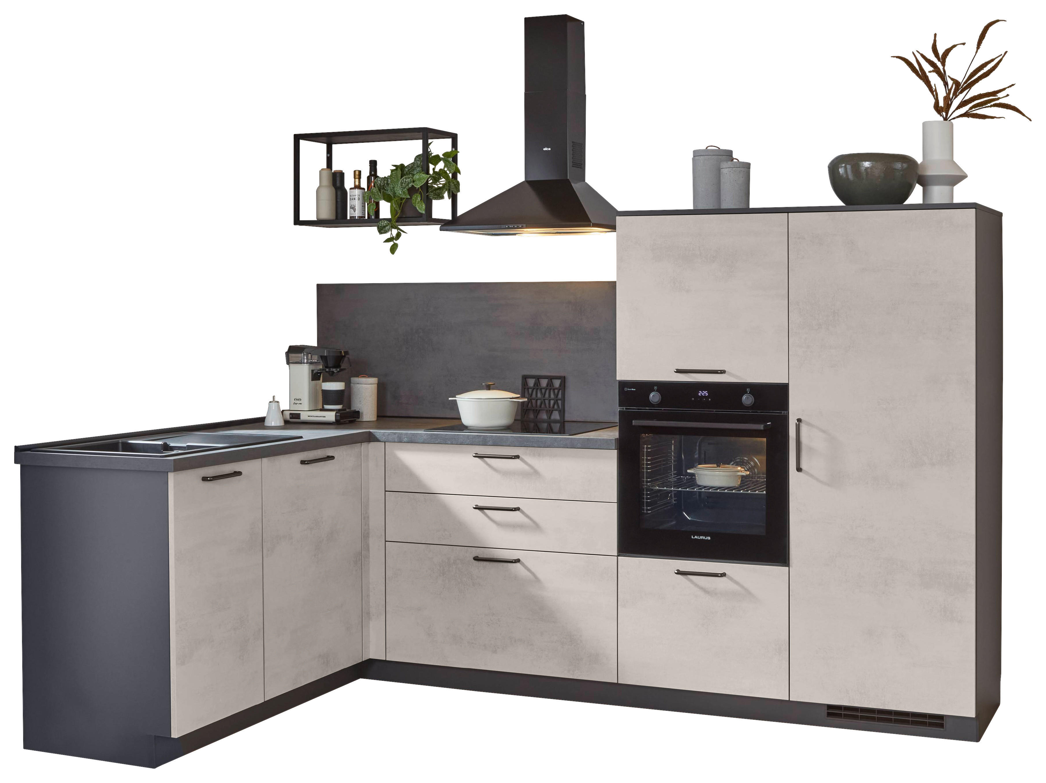 nobilia Winkelküche Riva Weißbeton Nachbildung B/L: ca. 170x275 cm Riva - Beton Schiefergrau/Weißbeton (170,00/275,00cm) - nobilia