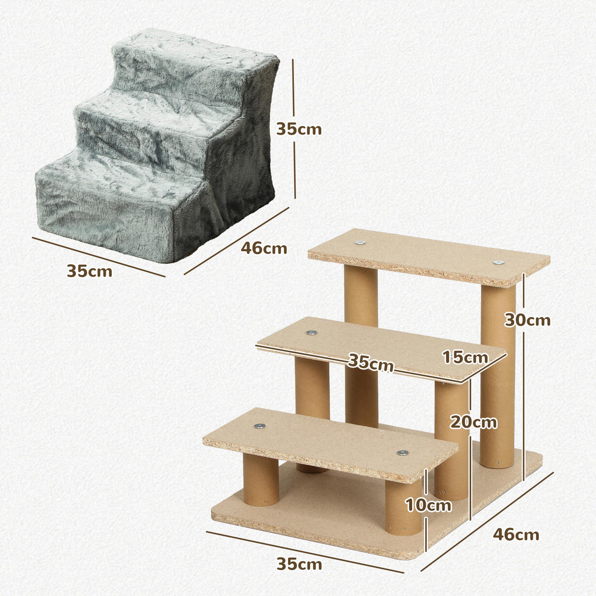 PawHut Haustiertreppe hellgrau Plüsch B/H/L: ca. 35x35x46 cm Haustiertreppe - hellgrau (46,00/35,00/35,00cm) - PawHut