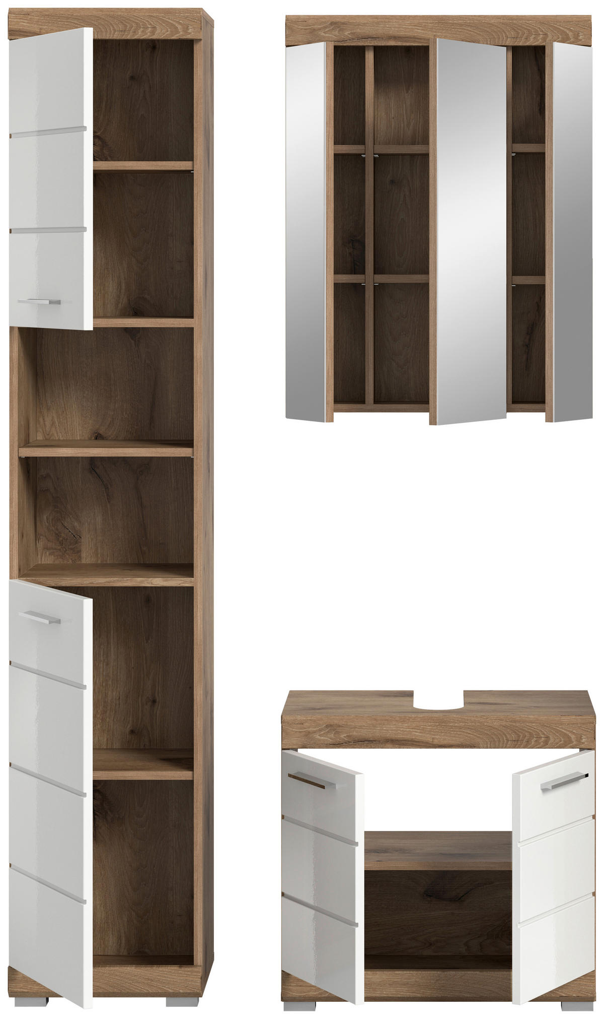 Badezimmer-Set Wave weiß Hochglanz Nox Oak Nachbildung B/H/T: ca. 112x191x34 cm Wave - weiß (112,00/191,00/34,00cm) - xonox.home