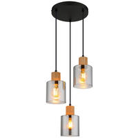 GLOBO Pendelleuchte schwarz dunkelbraun Rauch Glas Holz Metall H/D: ca. 120x30 cm E27 3 Brennstellen ALEIDIS - dunkelbraun/schwarz (30,00/120,00cm) - GLOBO