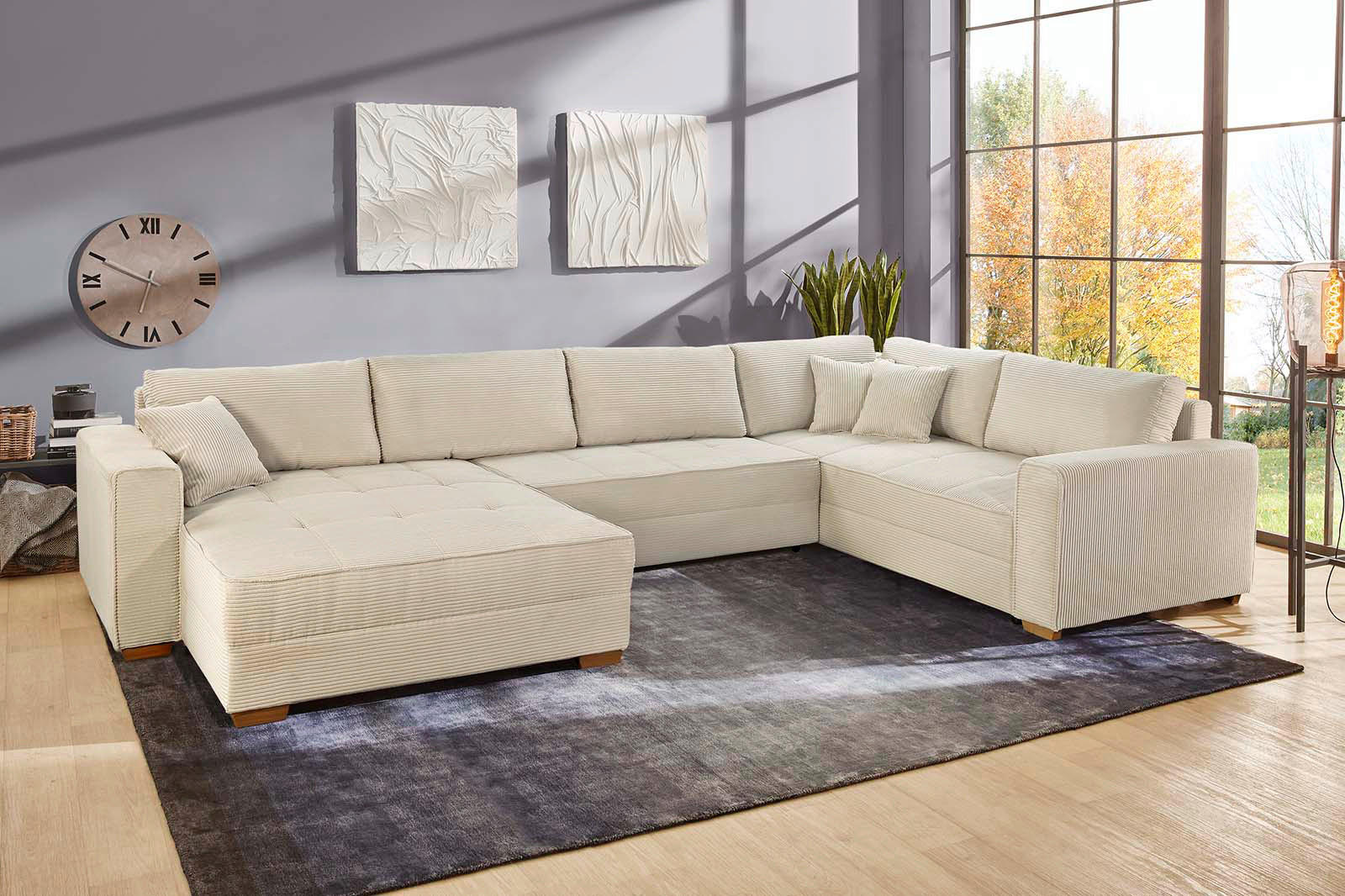 Thumbnail - Wohnlandschaft beige Microfaser B/H/T: ca. 379x86x227 cm