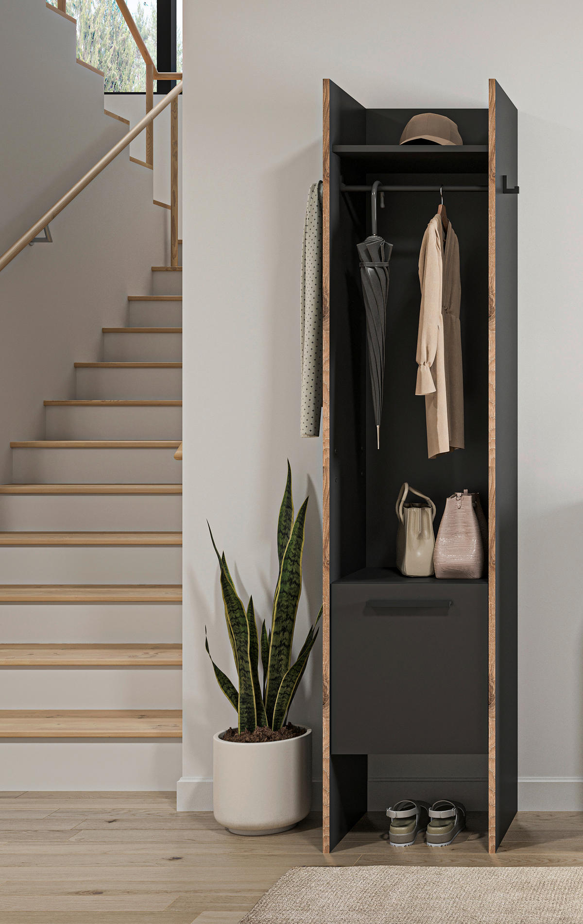 Garderobenschrank Bueno Basalt Nox Oak Nachbildung B/H/T: ca. 42x189x37 cm Bueno - Basalt (42,00/189,00/37,00cm) - xonox.home