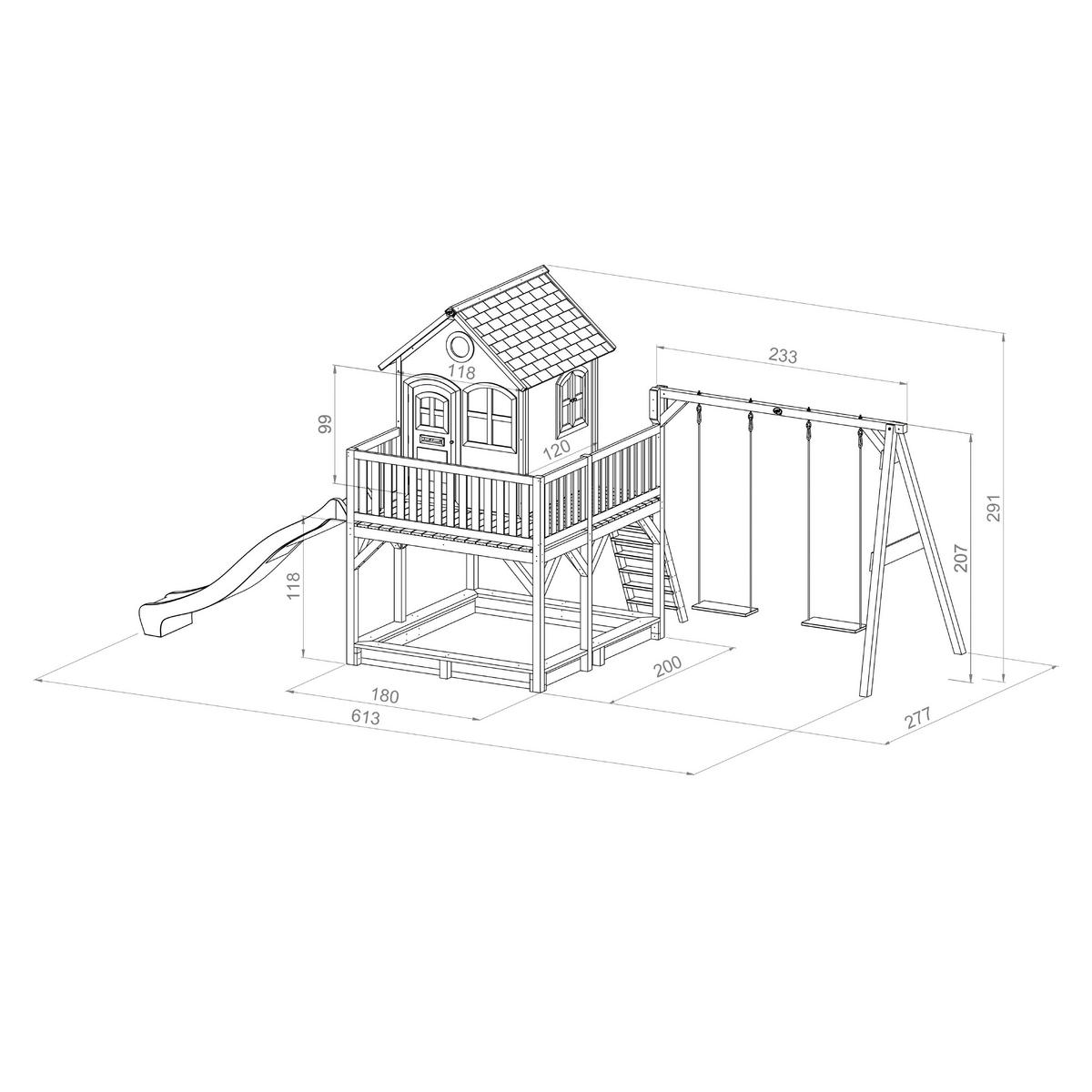 AXI Spielhaus Liam braun B/H/L: ca. 613x291x277 cm Liam - braun/weiß (277,00/613,00/291,00cm) - AXI