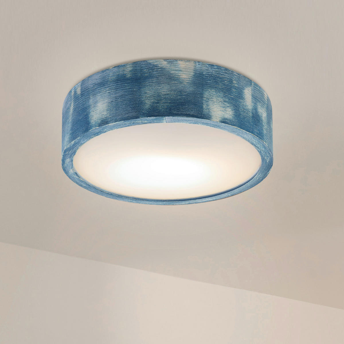 Lamkur Deckenleuchte hellbraun blau Glas Holz B/H/L: ca. 28x28x10 cm 1 Brennstellen Eveline - blau/hellbraun (10,00/28,00/28,00cm) - Lamkur