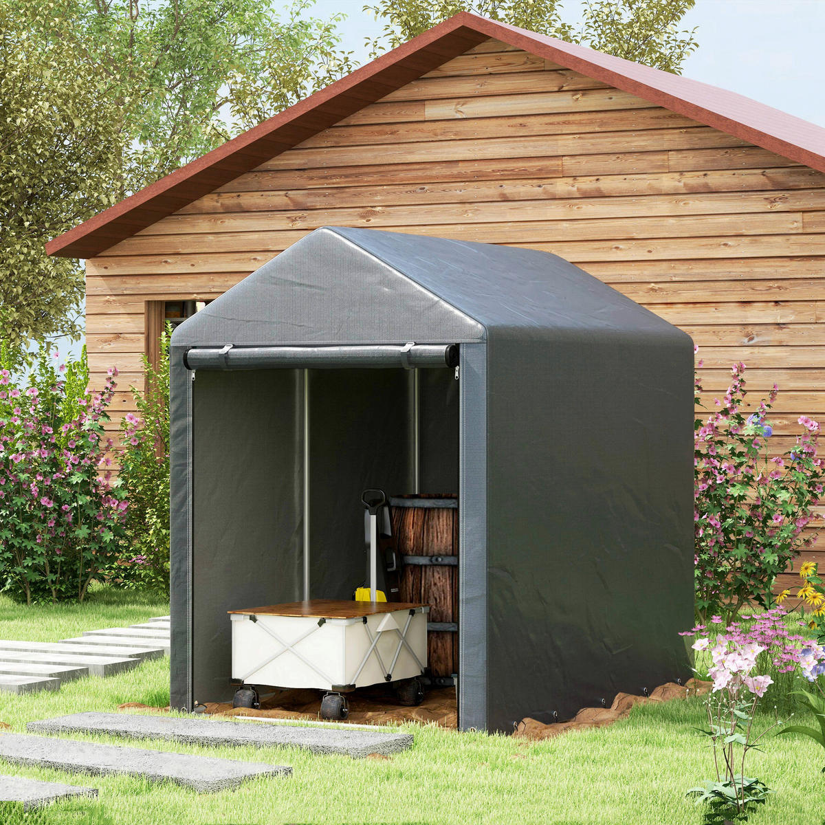 Outsunny Garagenzelt dunkelgrau Polyester B/H/L: ca. 179x165x120 cm Garagenzelt - dunkelgrau (120,00/179,00/165,00cm) - Outsunny