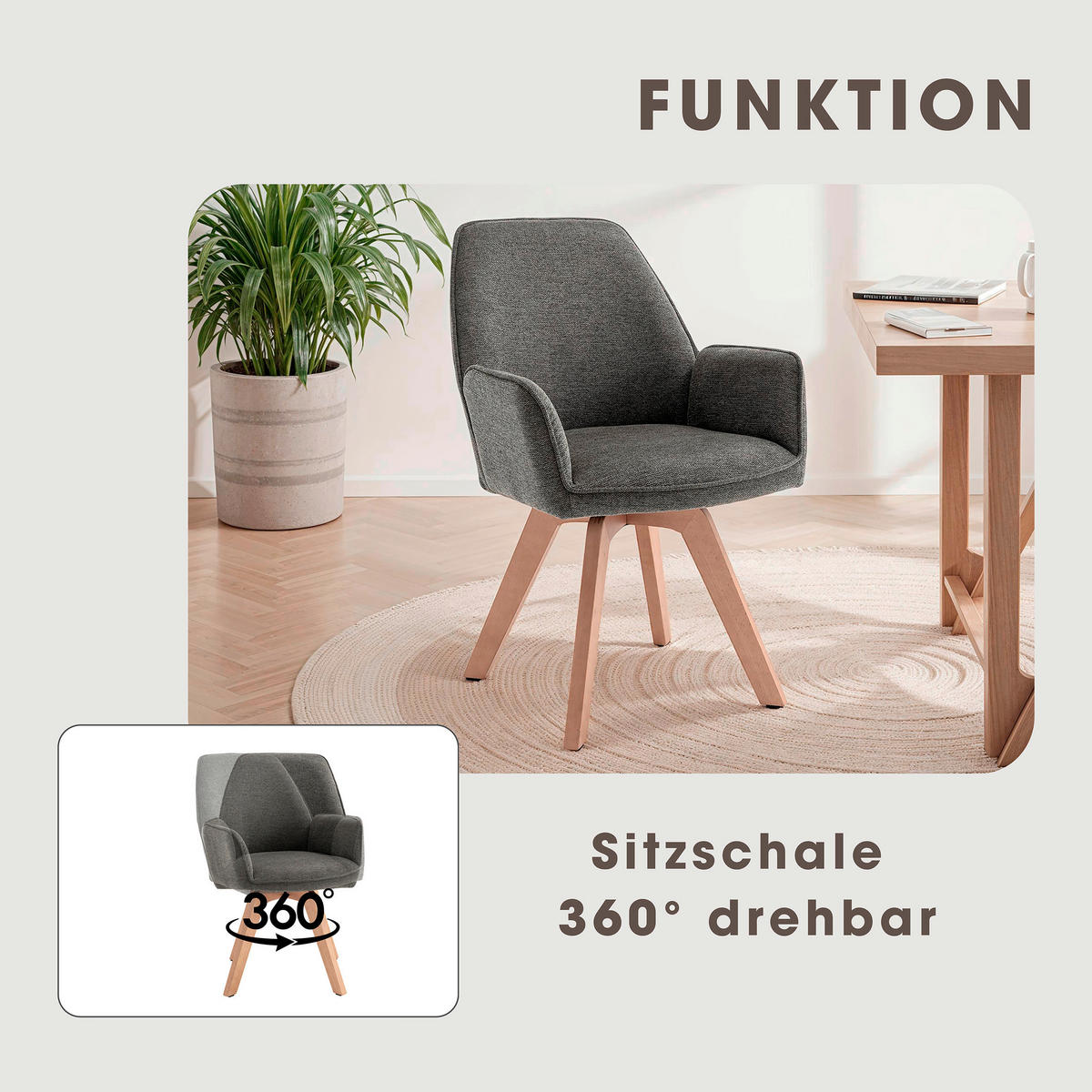Stuhl TONY Eiche anthrazit Holz Stoff B/H/T: ca. 57x89x61 cm TONY - Eiche/anthrazit (57,00/89,00/61,00cm) - byLIVING