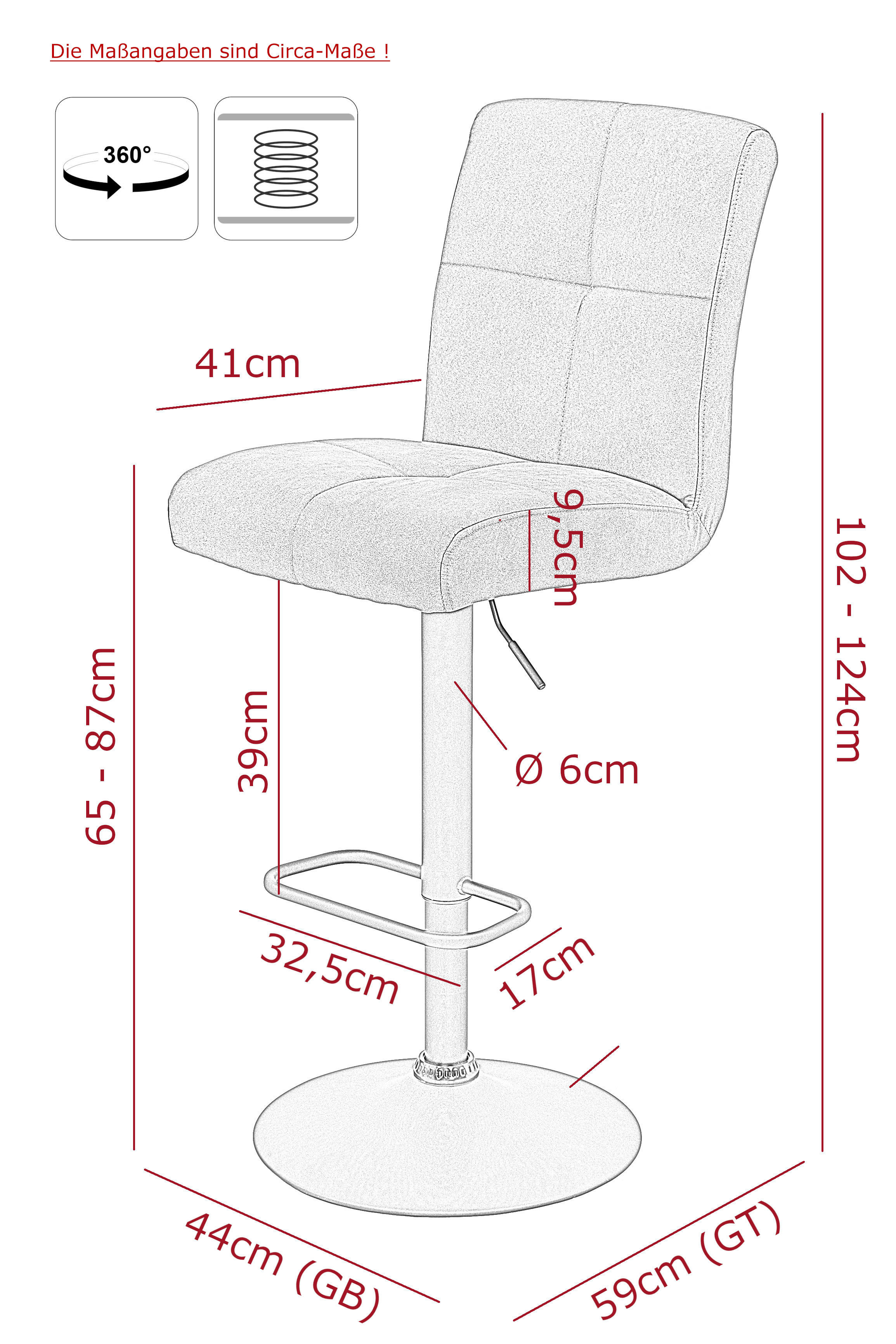 Thumbnail - Barhocker Leni I, 2er-Set creme Microfaser B/H/T: ca. 44x124x57 cm