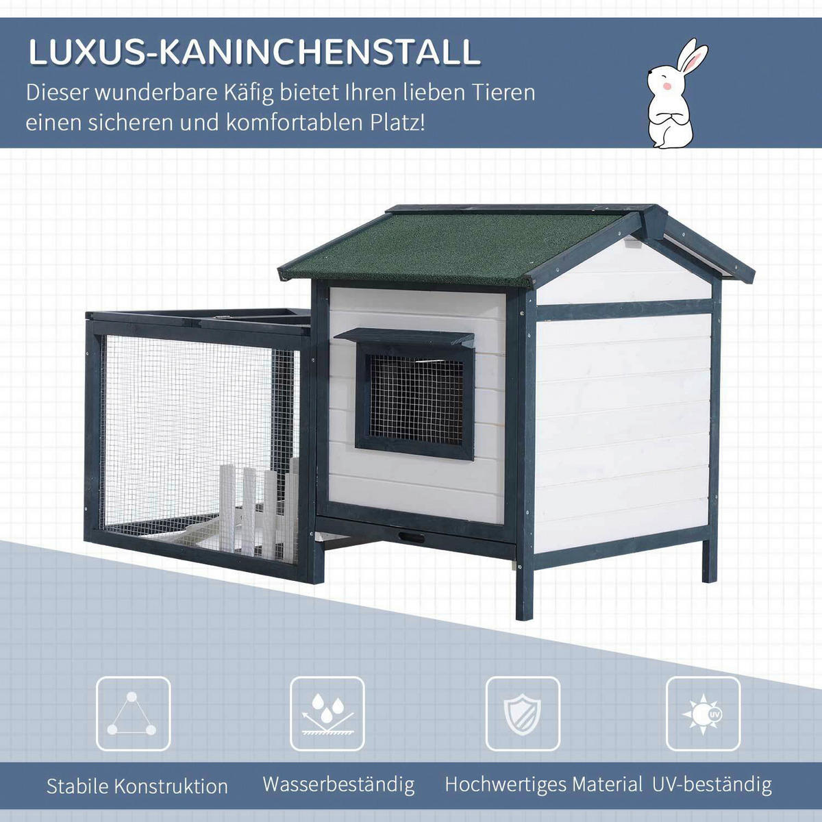 PawHut Meerschweinchenstall grün Holz B/H/L: ca. 78x84x151 cm Meerschweinchenstall mit Freigehege - weiß/grün (151,00/78,00/84,00cm) - PawHut