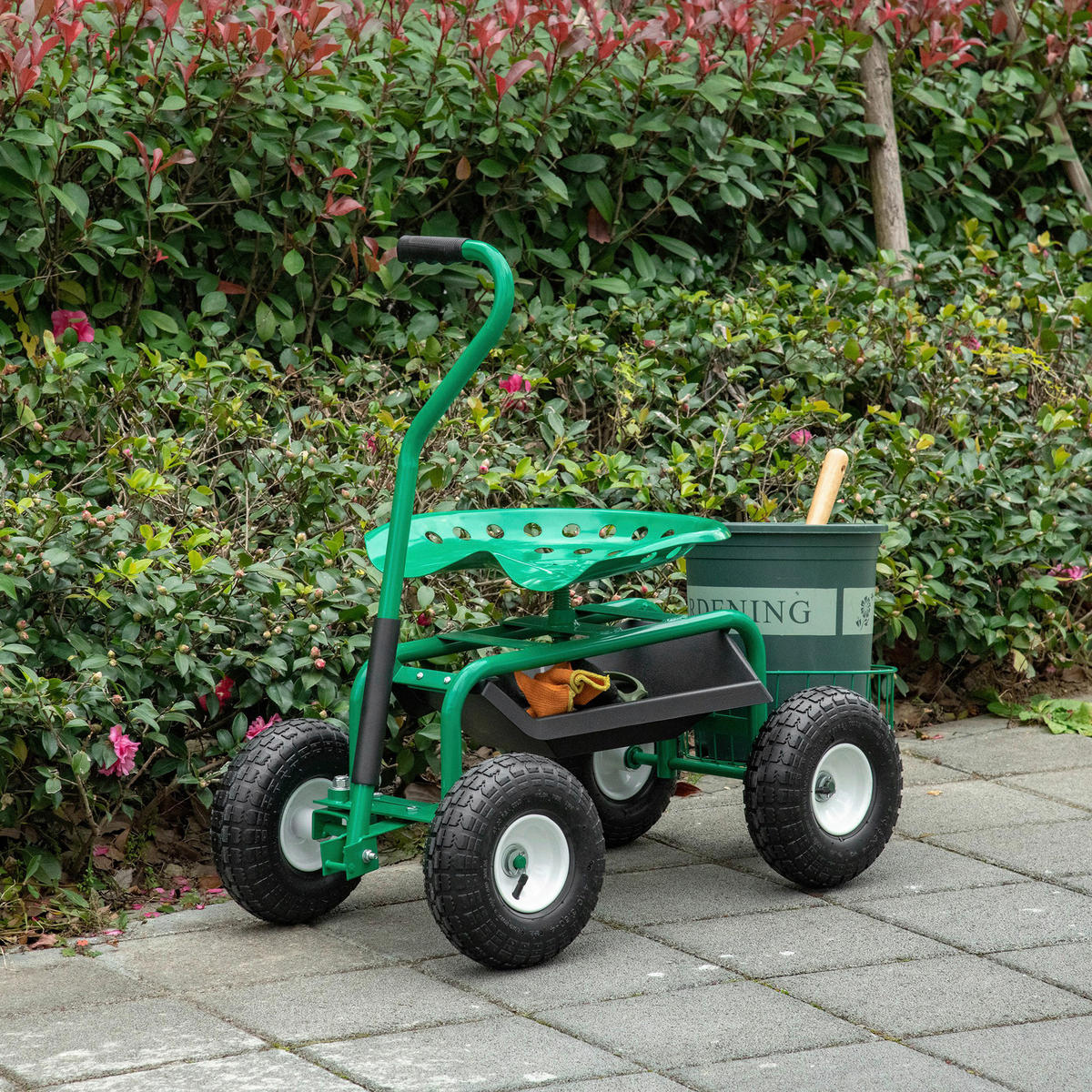 Outsunny Fahrbarer Gartensitz grün Gummi B/H/L: ca. 44,5x59x81 cm Gartenwagen_fahrbar - grün (81,00/44,50/59,00cm) - Outsunny