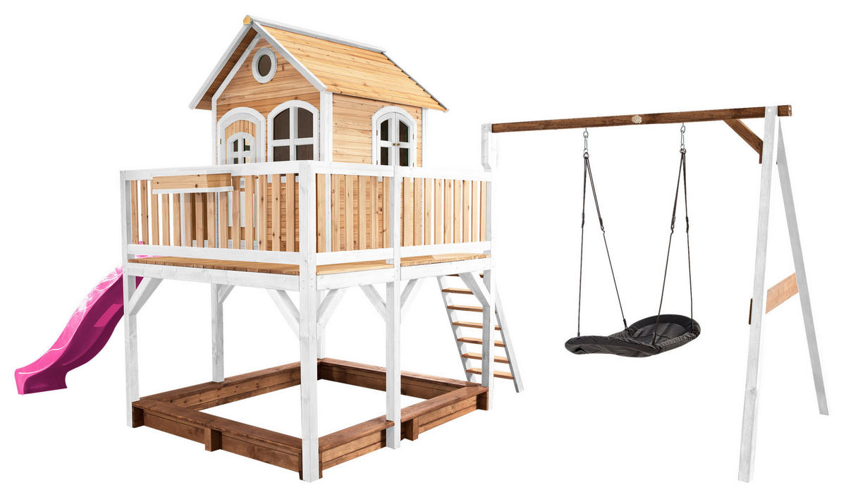 AXI Spielhaus Liam braun B/H/L: ca. 613x291x277 cm Liam - braun/lila (277,00/613,00/291,00cm) - AXI