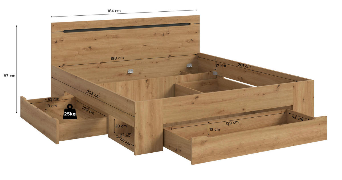 Bett CANU basaltgrau Artisan Nachbildung CANU - basaltgrau (184,00/87,00/205,00cm) - xonox.home