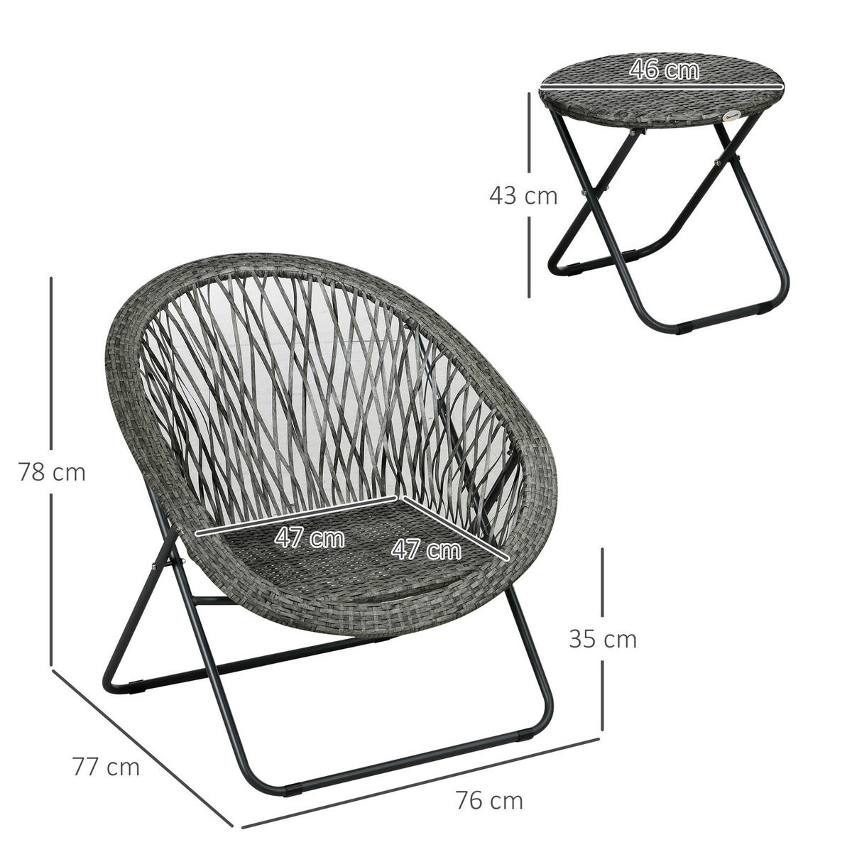 Outsunny Bistro-Set grau Kunststoff B/H/L: ca. 77x78x76 cm Bistro-Set - grau (76,00/77,00/78,00cm) - Outsunny