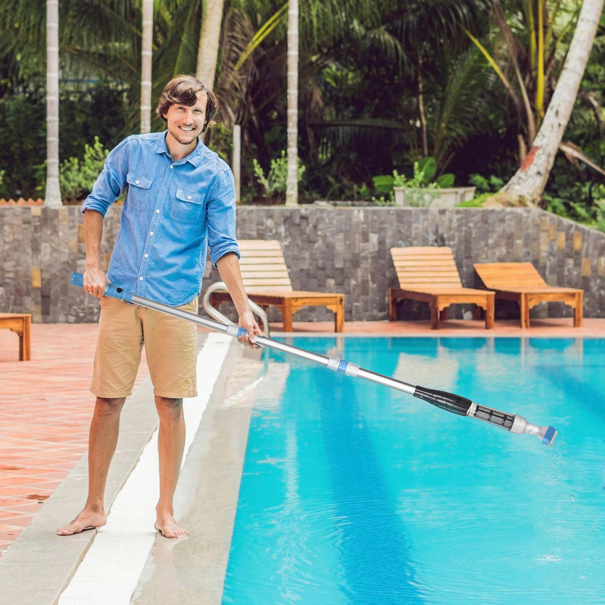 Outsunny Poolsauger mit Teleskopgriff blau Aluminium H/D: ca. 162x6 cm Poolsauger_mit_Teleskopgriff - blau/weiß (6,00/162,00cm) - Outsunny