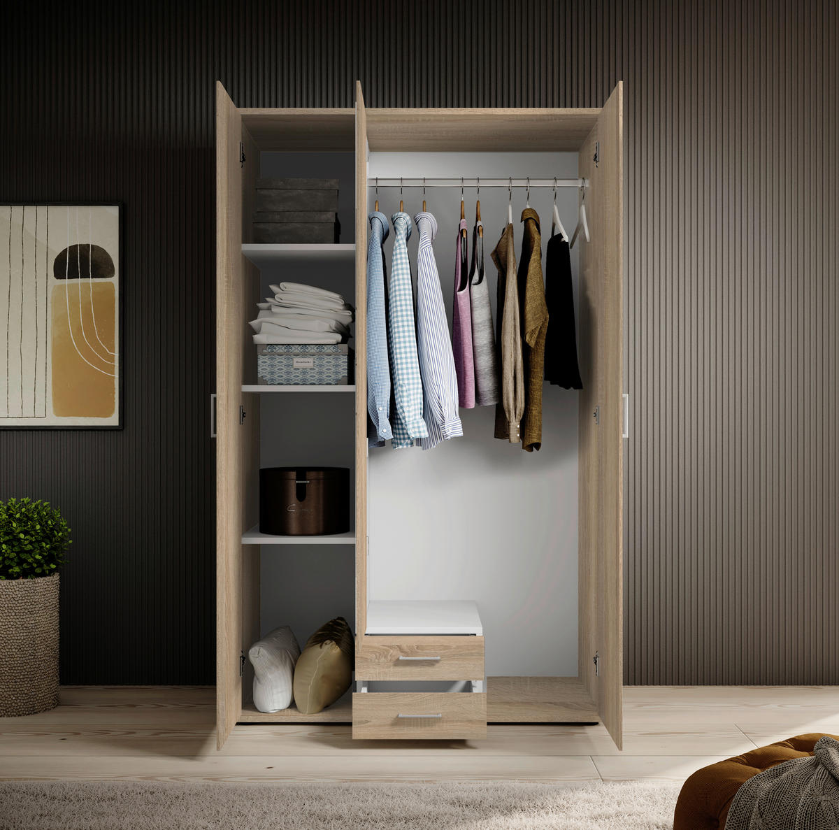 Kleiderschrank Paul Eiche Sonoma Nachbildung B/H/T: ca. 120x195x55 cm Paul - Eiche/grau (120,00/195,00/55,00cm)