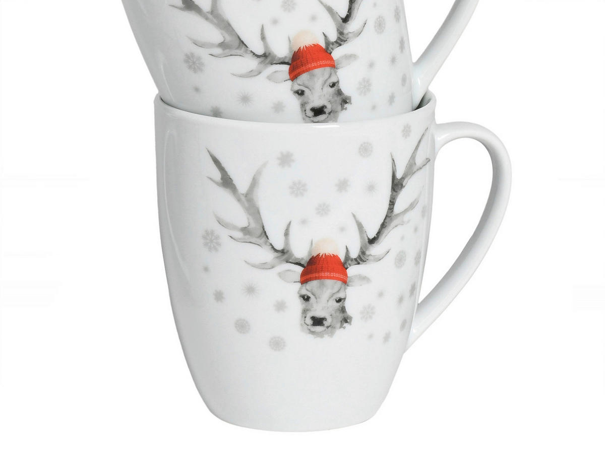 CreaTable Kaffeebecher Hirsch weiß Porzellan 6 tlg. Hirsch - weiß - CreaTable