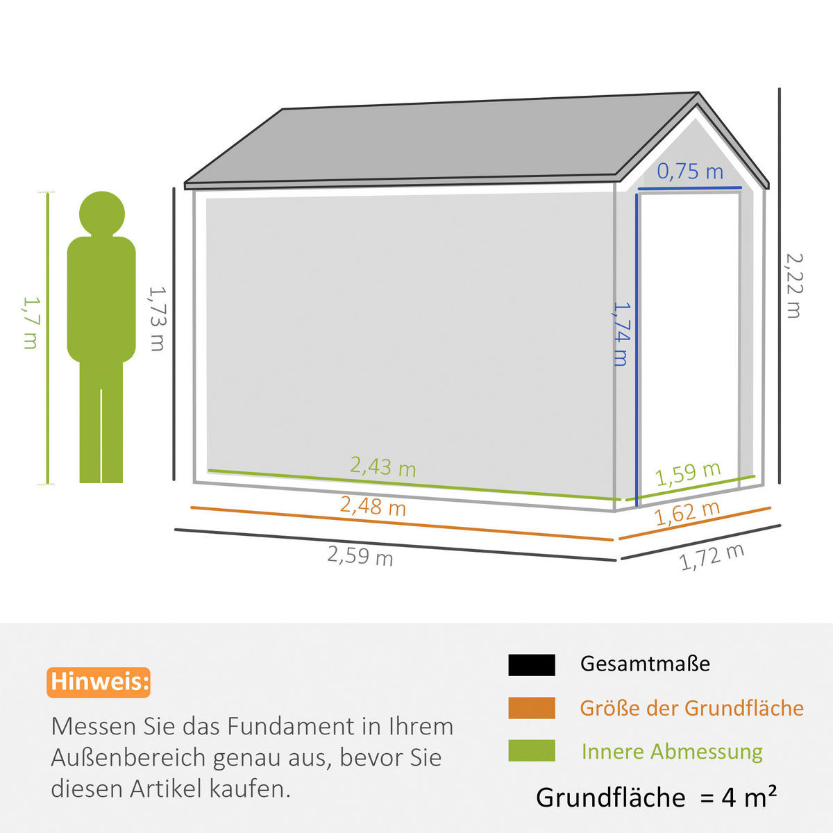 Outsunny Gartenhaus dunkelgrau Polypropylen B/H/L: ca. 172x259x222 cm Gartenschuppen - dunkelgrau (222,00/172,00/259,00cm) - Outsunny