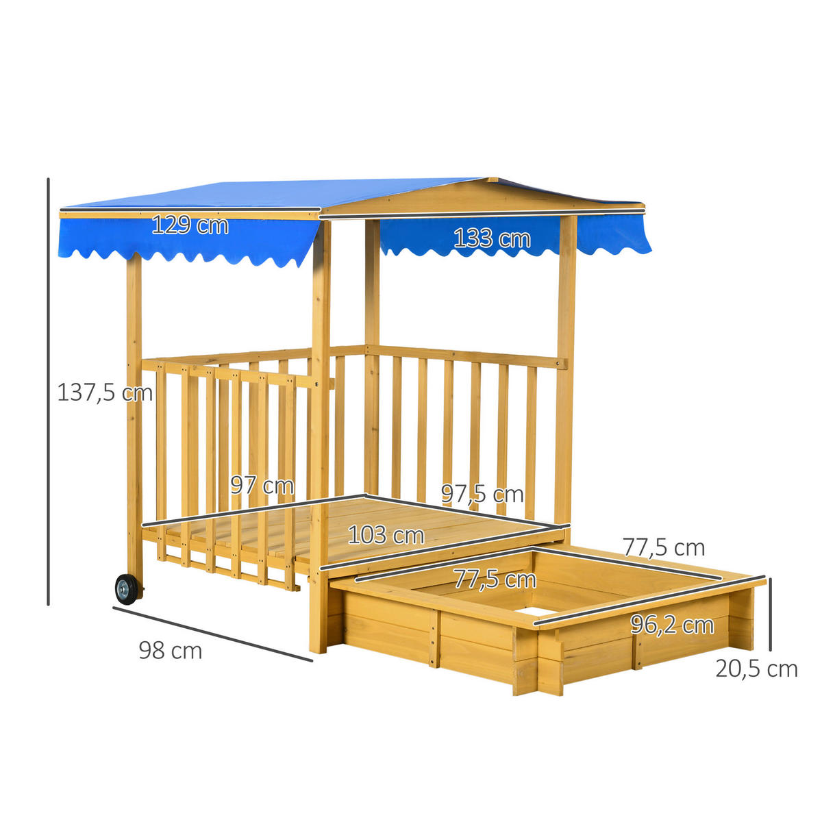 Outsunny Sandkasten natur B/H/L: ca. 129x133x137,5 cm Sandkasten - natur (137,50/129,00/133,00cm) - Outsunny