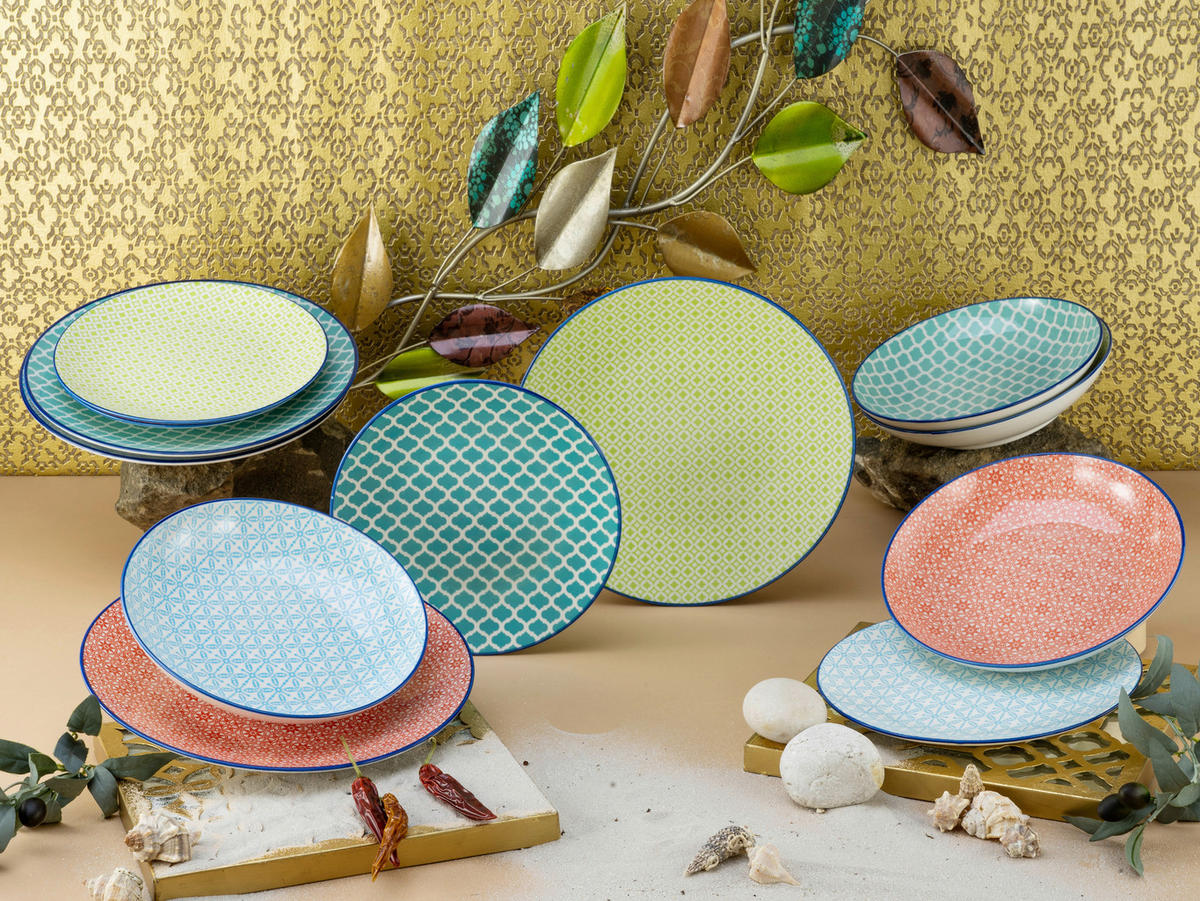 CreaTable Tafelservice Mediterran multicolor Steinzeug 12 tlg. Mediterran - multicolor - CreaTable