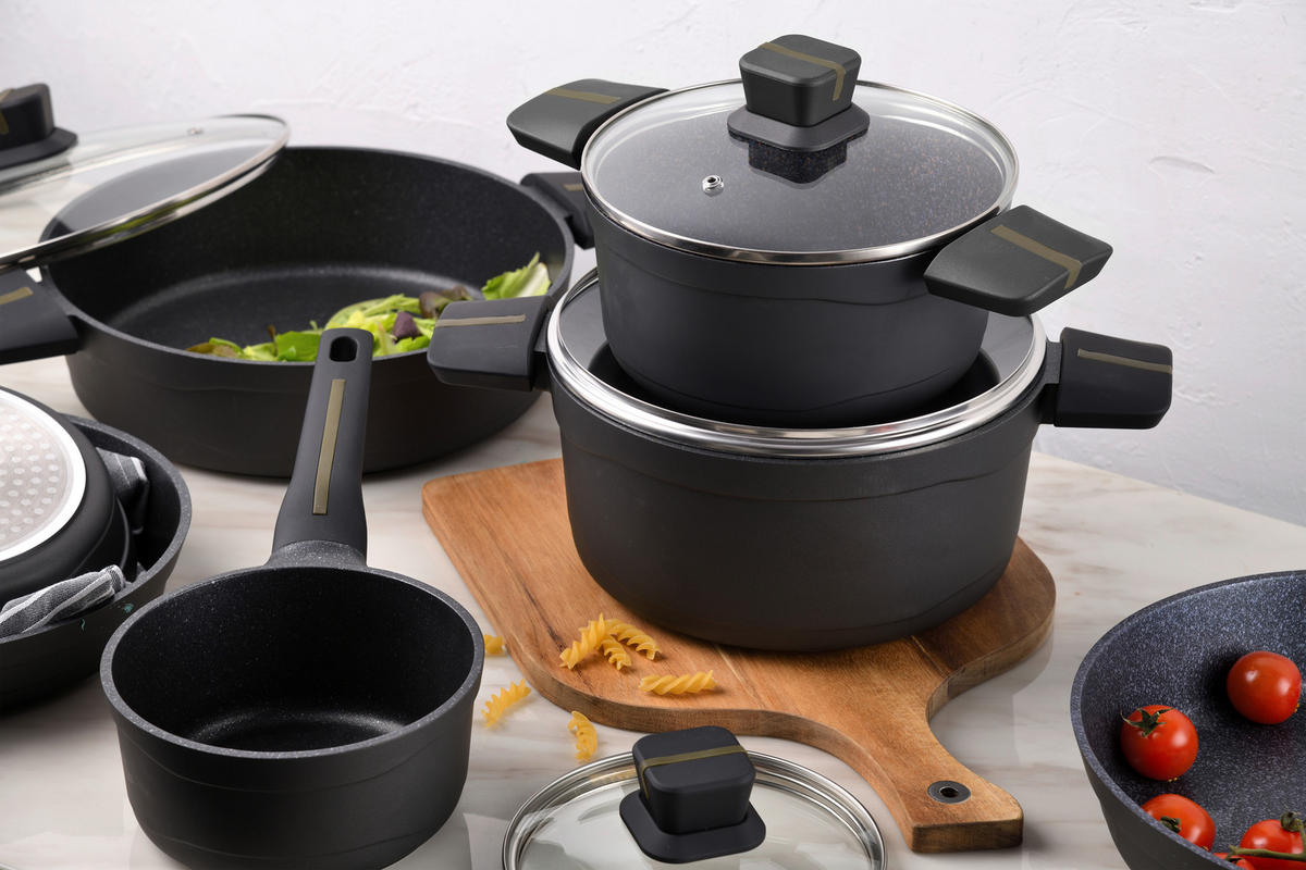 SAN IGNACIO Topfset BISTRO silber Aluminium 3 tlg. BISTRO - schwarz/silber (60,00/40,00/30,00cm) - SAN IGNACIO