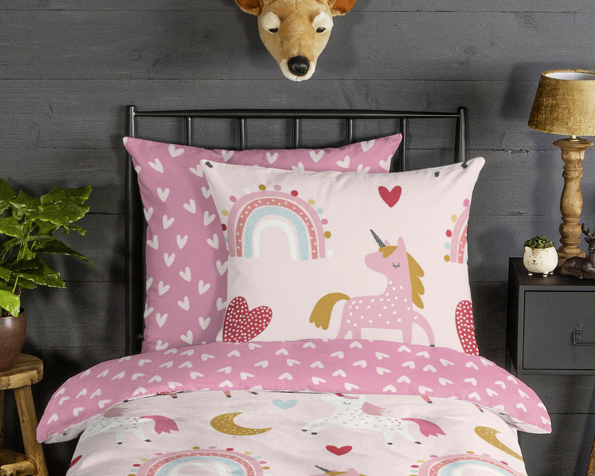Baumwoll Bettwäsche Unicorn Flanell Unicorn - pink (135,00/200,00cm) - Good Morning
