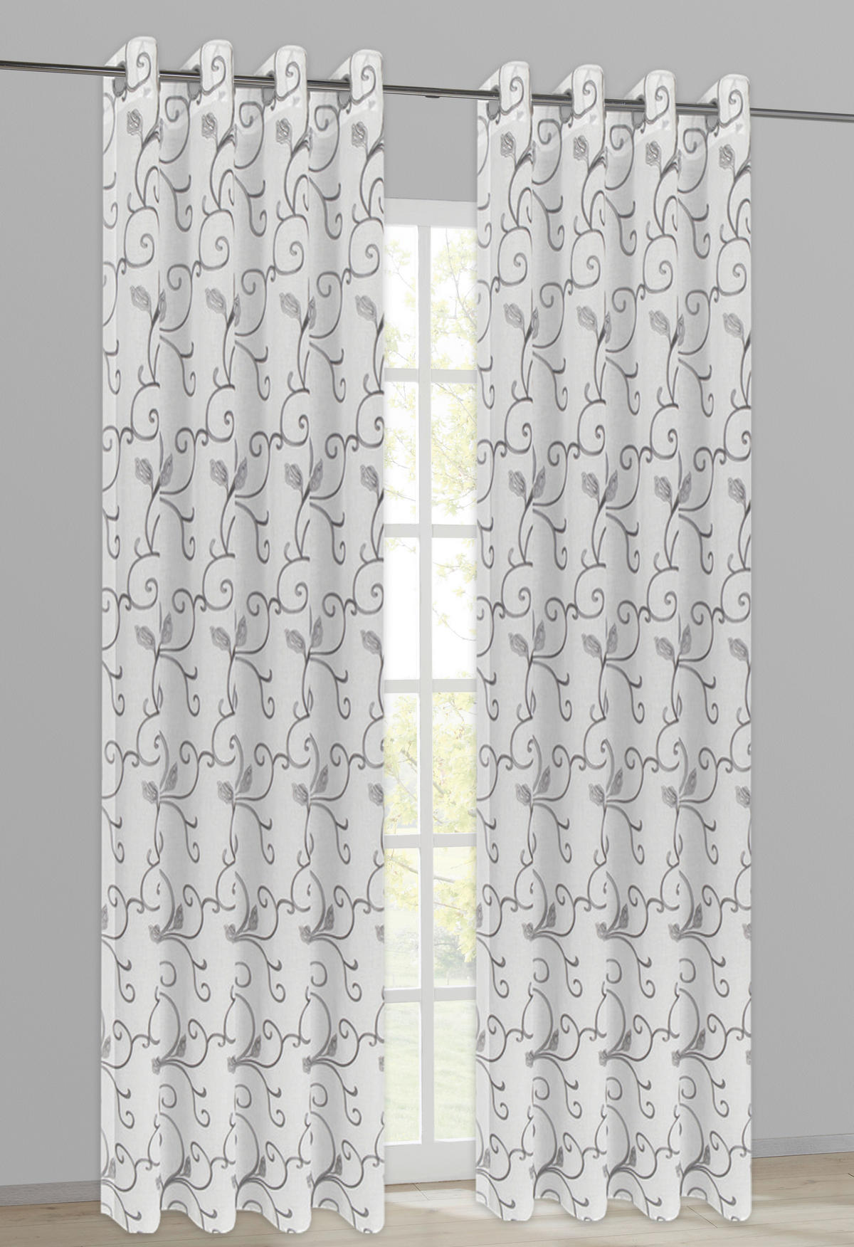 Ösenvorhang Ranke weiß B/L: ca. 140x245 cm Ranke - weiß/grau (140,00/245,00cm) - Happy Home