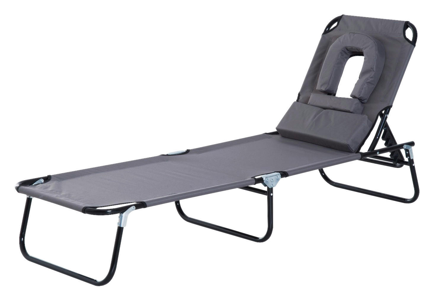 Outsunny Gartenliege grau Metall B/H/L: ca. 56x28x190 cm Gartenliege_mit_Gesichtsöffnung - grau (190,00/56,00/28,00cm) - Outsunny