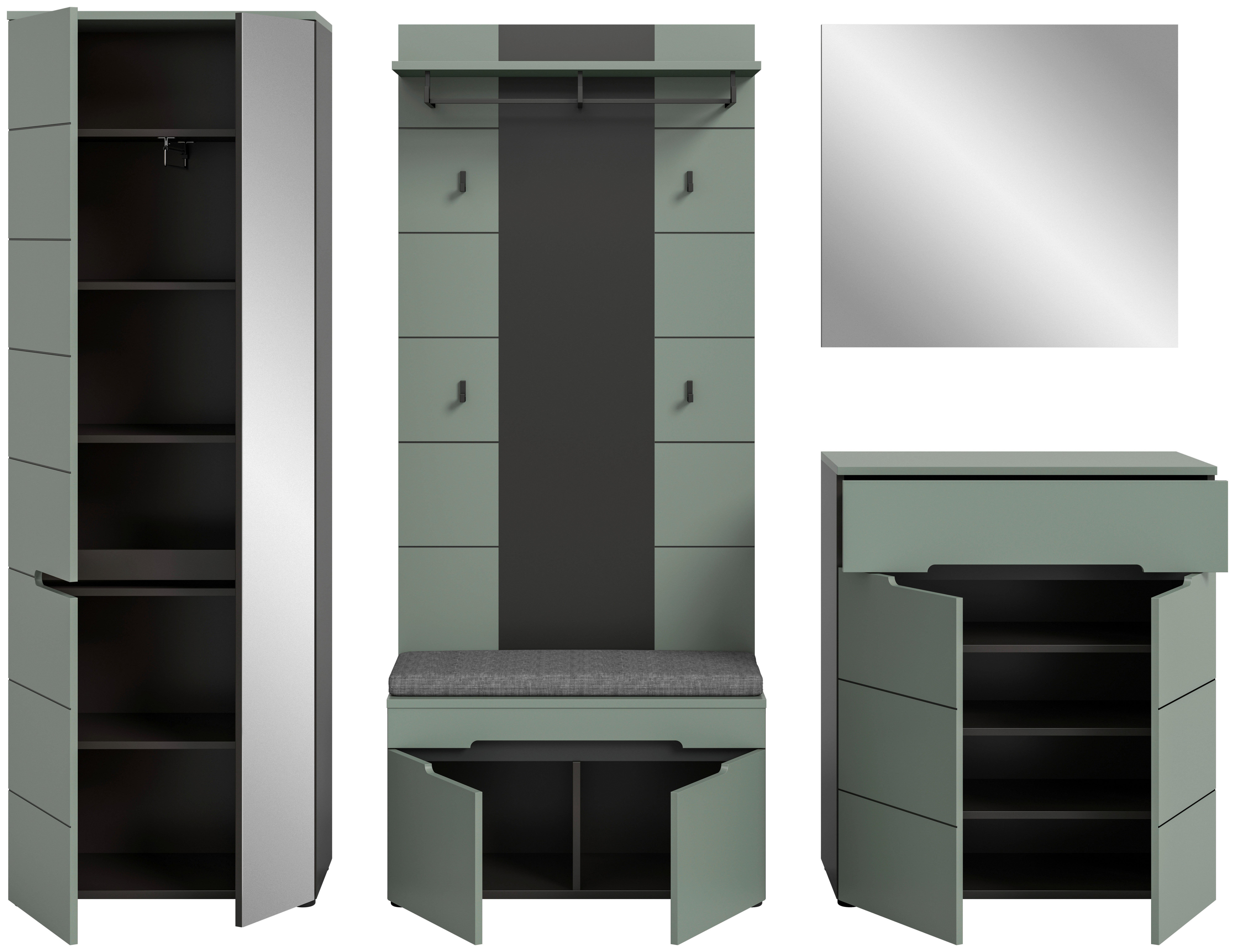 Garderobe Canu grün basaltgrau Nachbildung B/H/T: ca. 255x190x37 cm Canu - basaltgrau/grün (255,00/190,00/37,00cm) - xonox.home