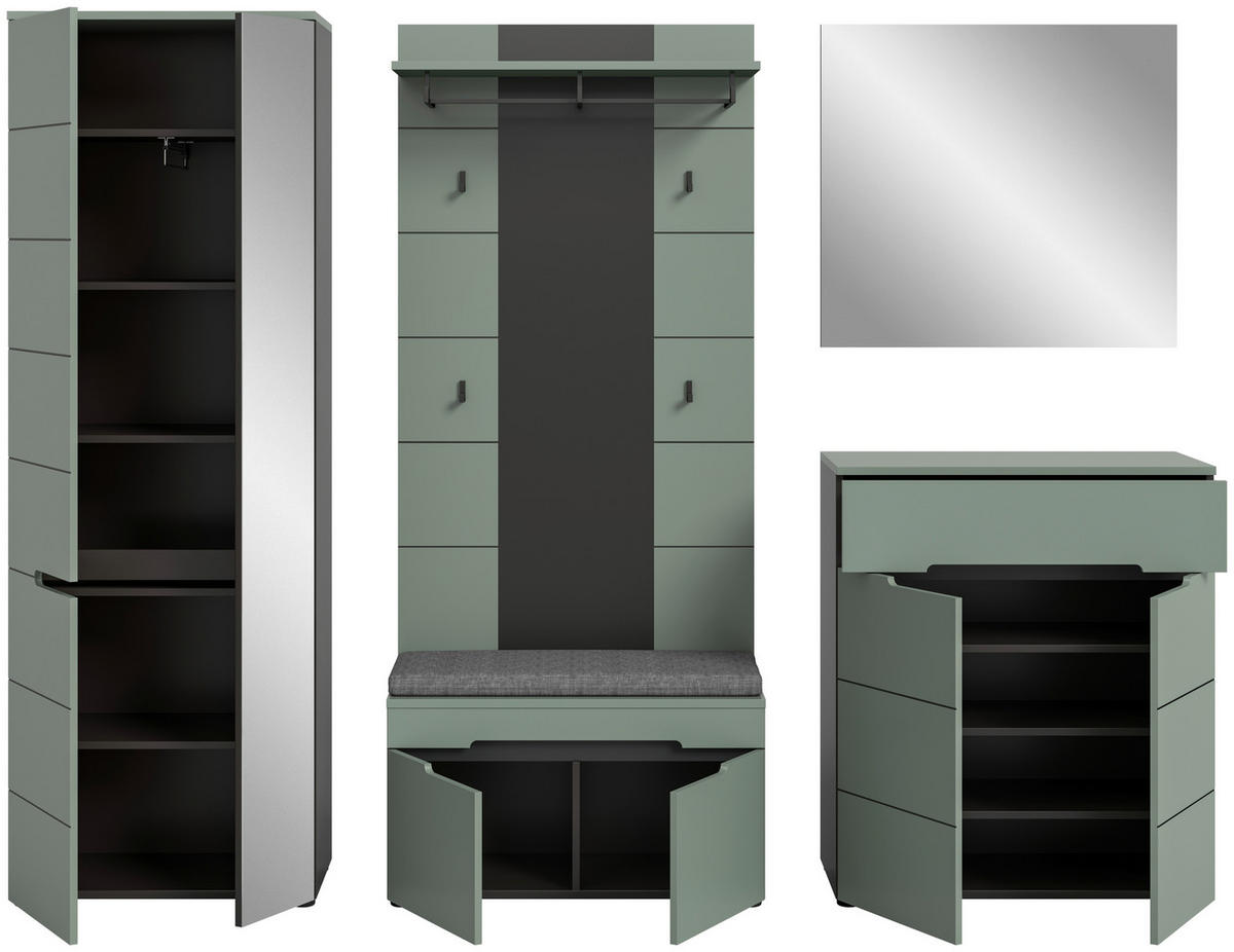 Garderobe Canu grün basaltgrau Nachbildung B/H/T: ca. 255x190x37 cm Canu - basaltgrau/grün (255,00/190,00/37,00cm) - xonox.home