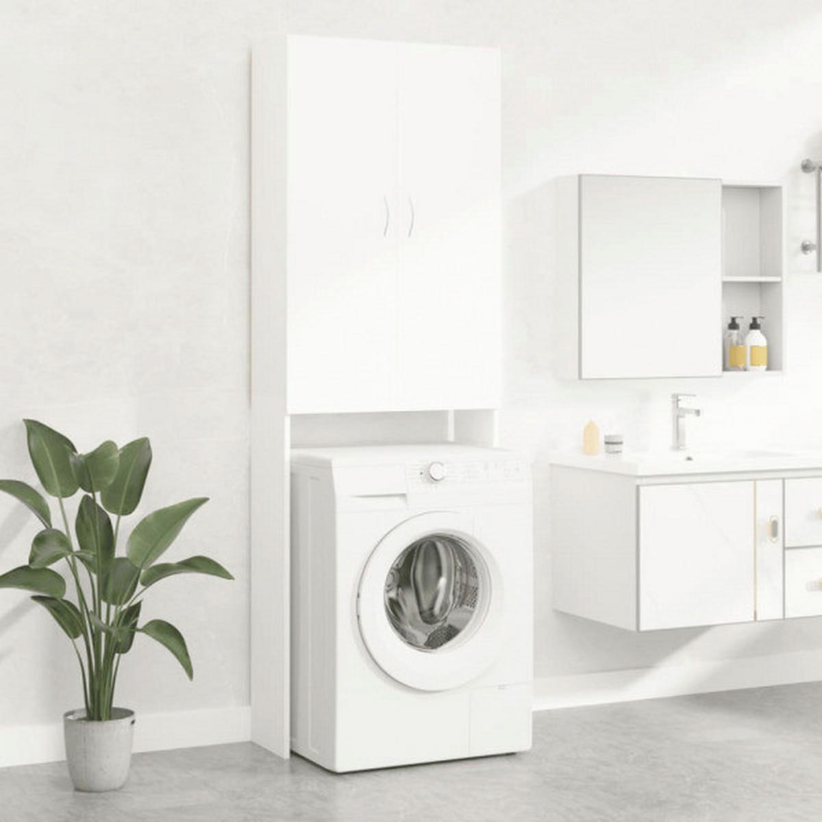 VidaXL Waschmaschinenschrank weiß B/H/T: ca. 64x190x25,5 cm Waschmaschinenschrank - weiß (64,00/190,00/25,50cm) - VidaXL