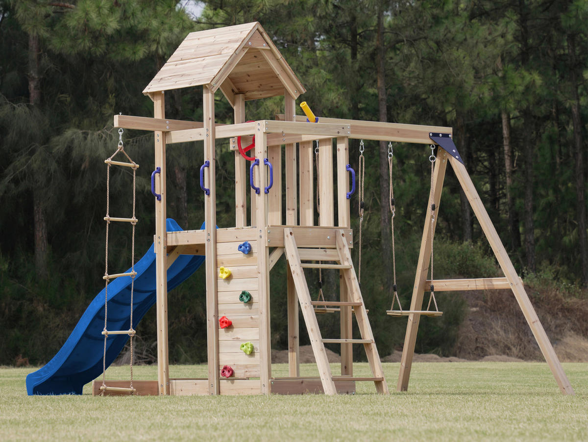 AXI Spielturm Moos blau B/H/L: ca. 342x267x375 cm Moos - braun/blau (375,00/342,00/267,00cm) - AXI