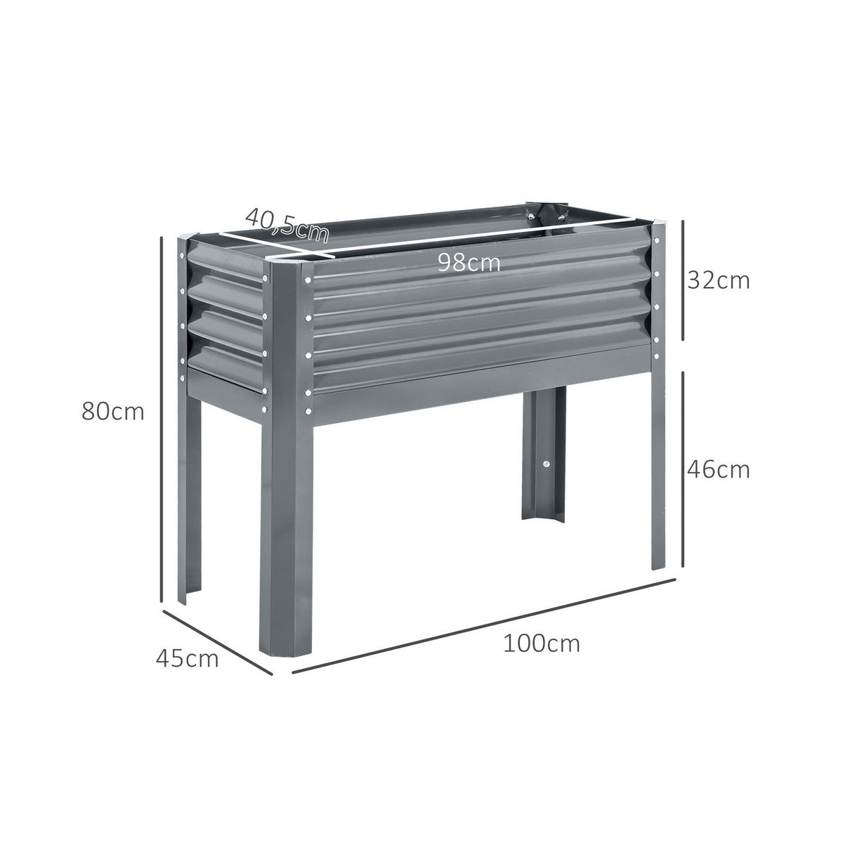 Outsunny Hochbeet silber Stahl B/H/L: ca. 45x80x100 cm Hochbeet - silber (100,00/45,00/80,00cm) - Outsunny