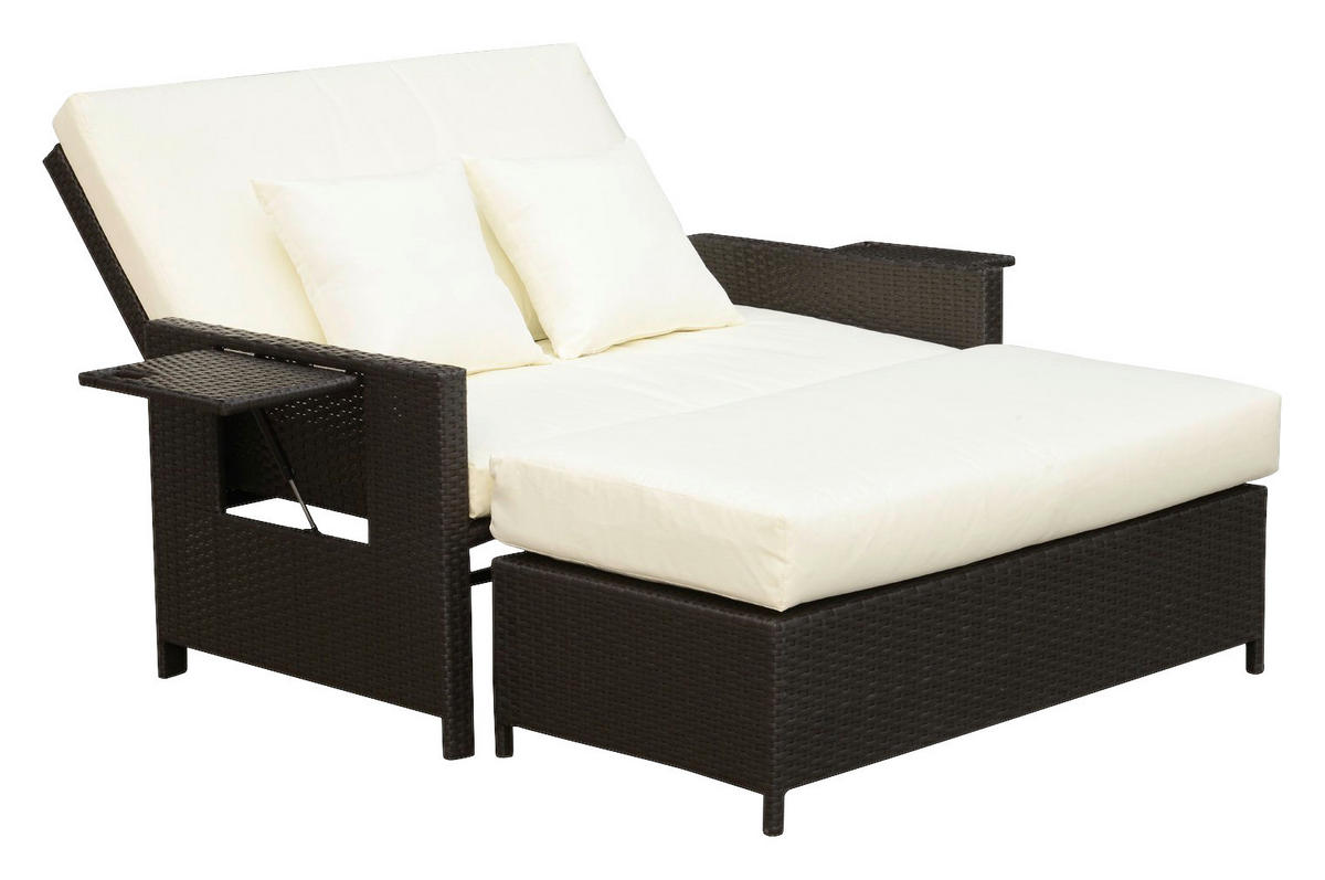 Outsunny Lounge-Sof dunkelbraun Polyrattan B/H/L: ca. 72x96x130 cm Lounge-Sofa - dunkelbraun/creme (130,00/72,00/96,00cm) - Outsunny