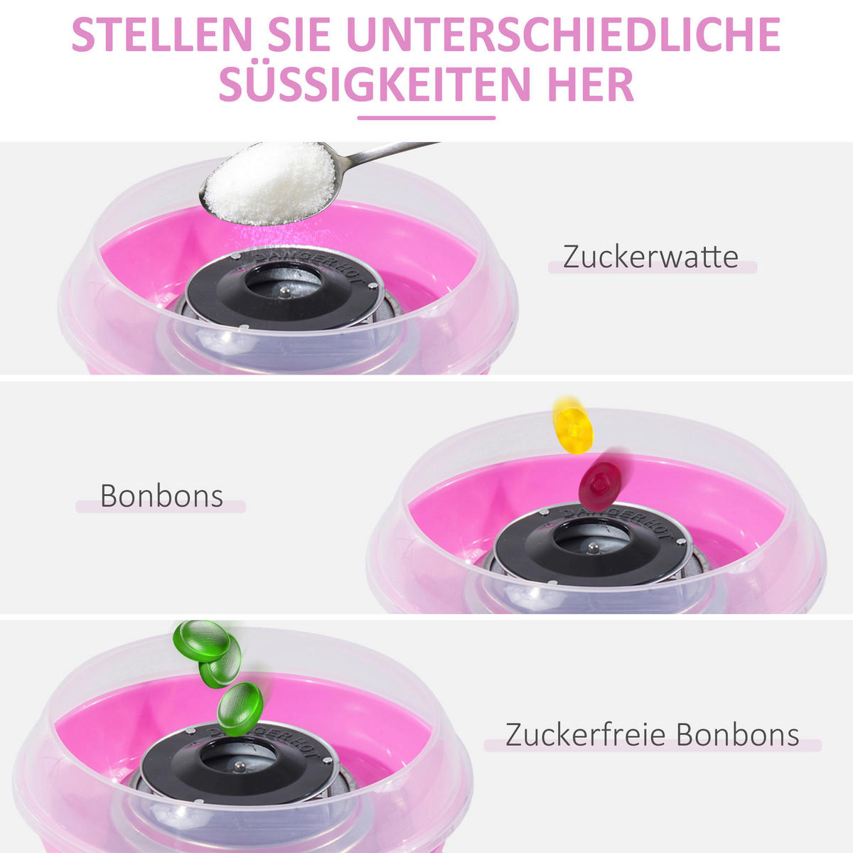 HOMCOM Küchengerät 800-016PK rosa Edelstahl Polypropylen B/H/L: ca. 26x27x18 cm Zuckerwattemaschine - rosa (18,00/26,00/27,00cm) - HOMCOM